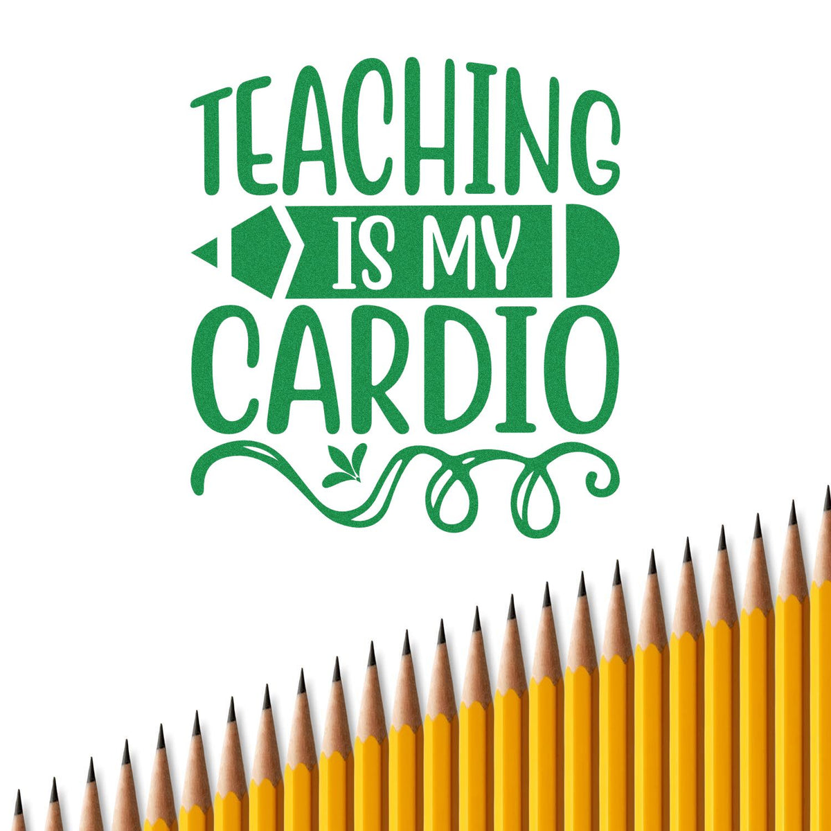 Teaching is my cardio rubber stamp with pencil graphic, perfect for teacher crafts, classroom projects, and scrapbooking.