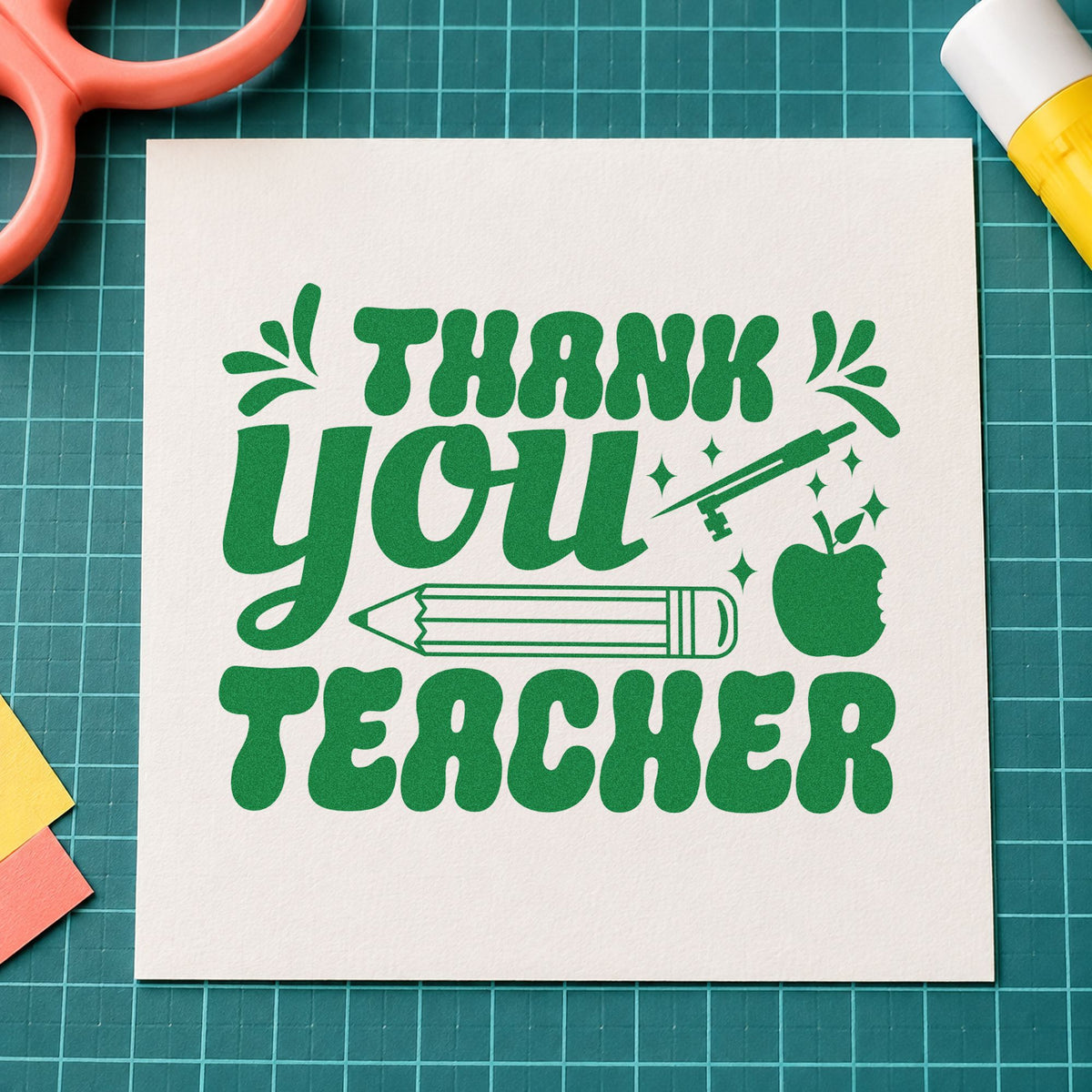 Thank You Teacher Pencil Leaf Accents PSI Pre-Inked Stamp in use 3