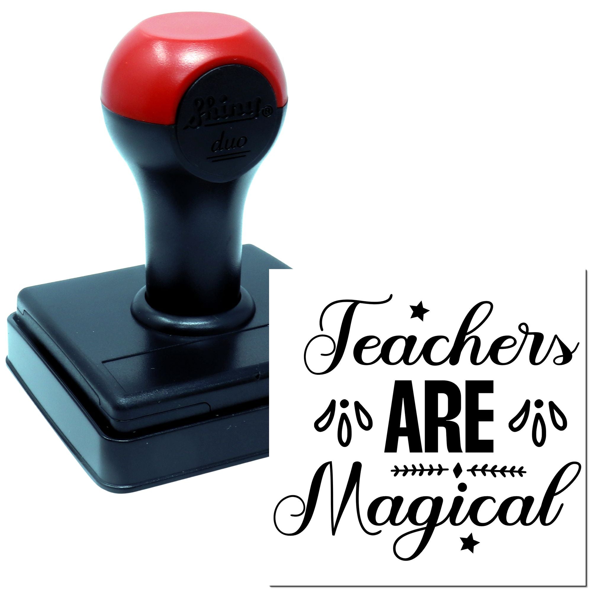 Self-inking teacher rubber stamp with Teachers Are Magical design for classroom appreciation notes.