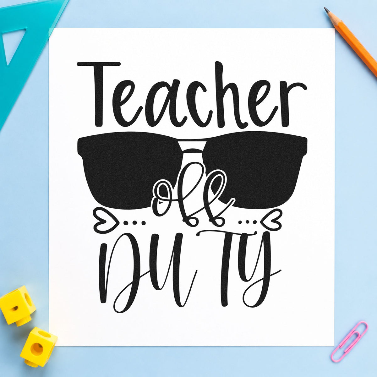 Teacher Off Duty Sunglasses With Hearts Hand Stamp – Duo in use 9