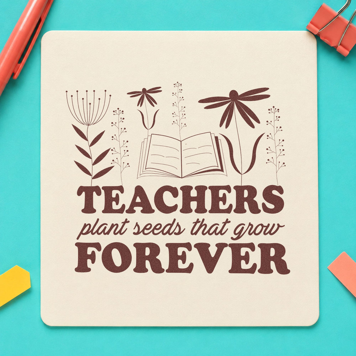 Teachers Plant Seeds Forever Book Rubber Stamp – Duo Hand in use 4