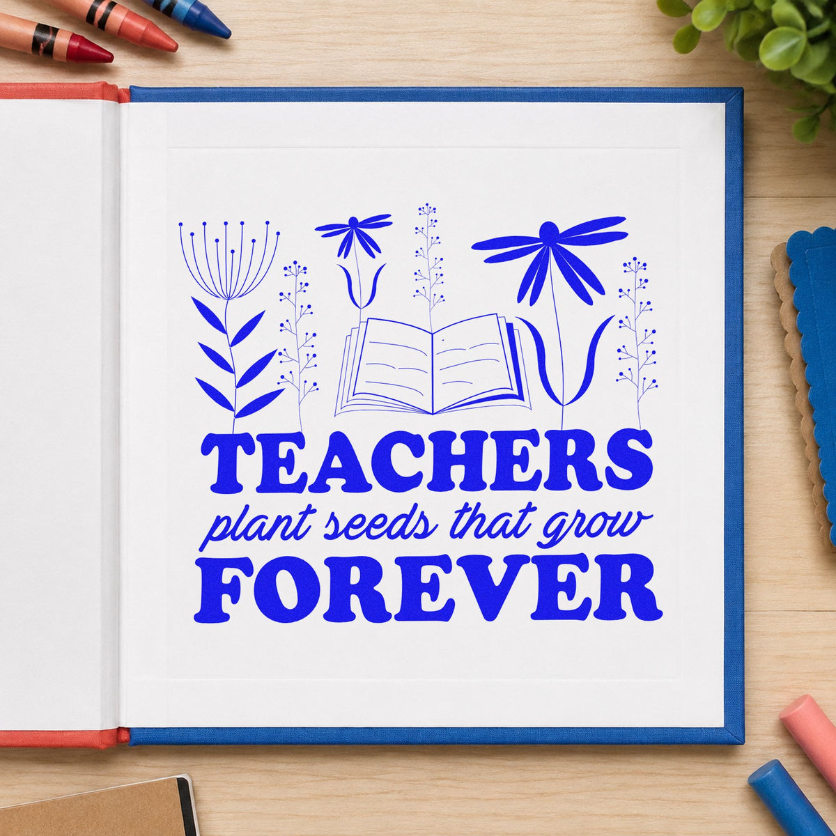 Teachers Plant Seeds Forever Book Rubber Stamp – Duo Hand in use 5