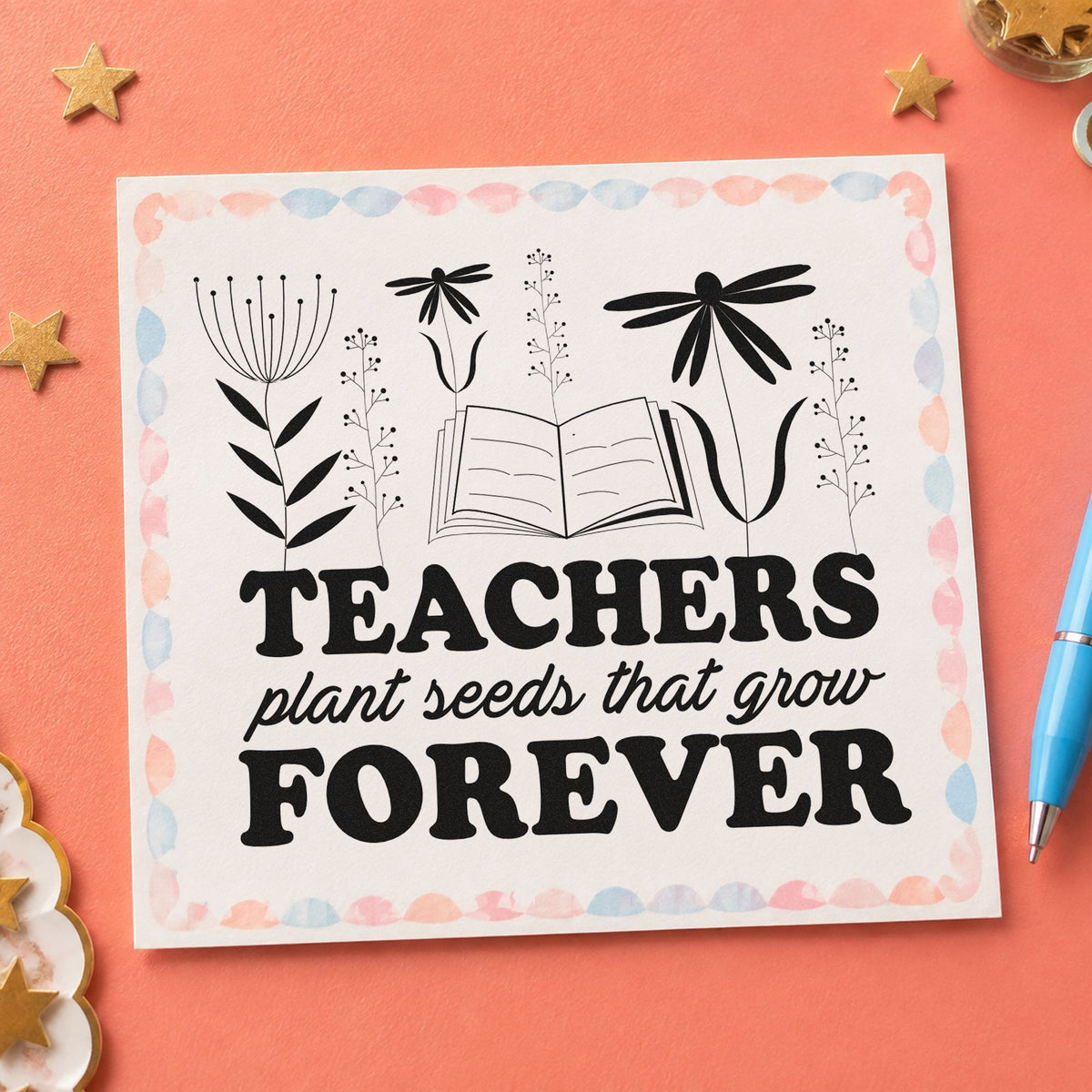 Teachers Plant Seeds Forever Book Rubber Stamp – Duo Hand in use 9