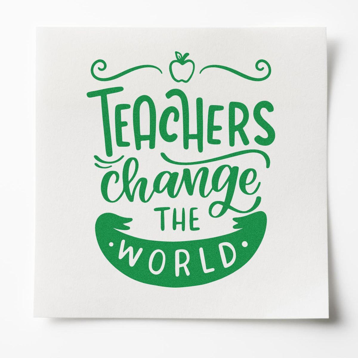 Teacher rubber stamp design with apple icon and quote Teachers change the world for classroom crafting and teacher appreciation.
