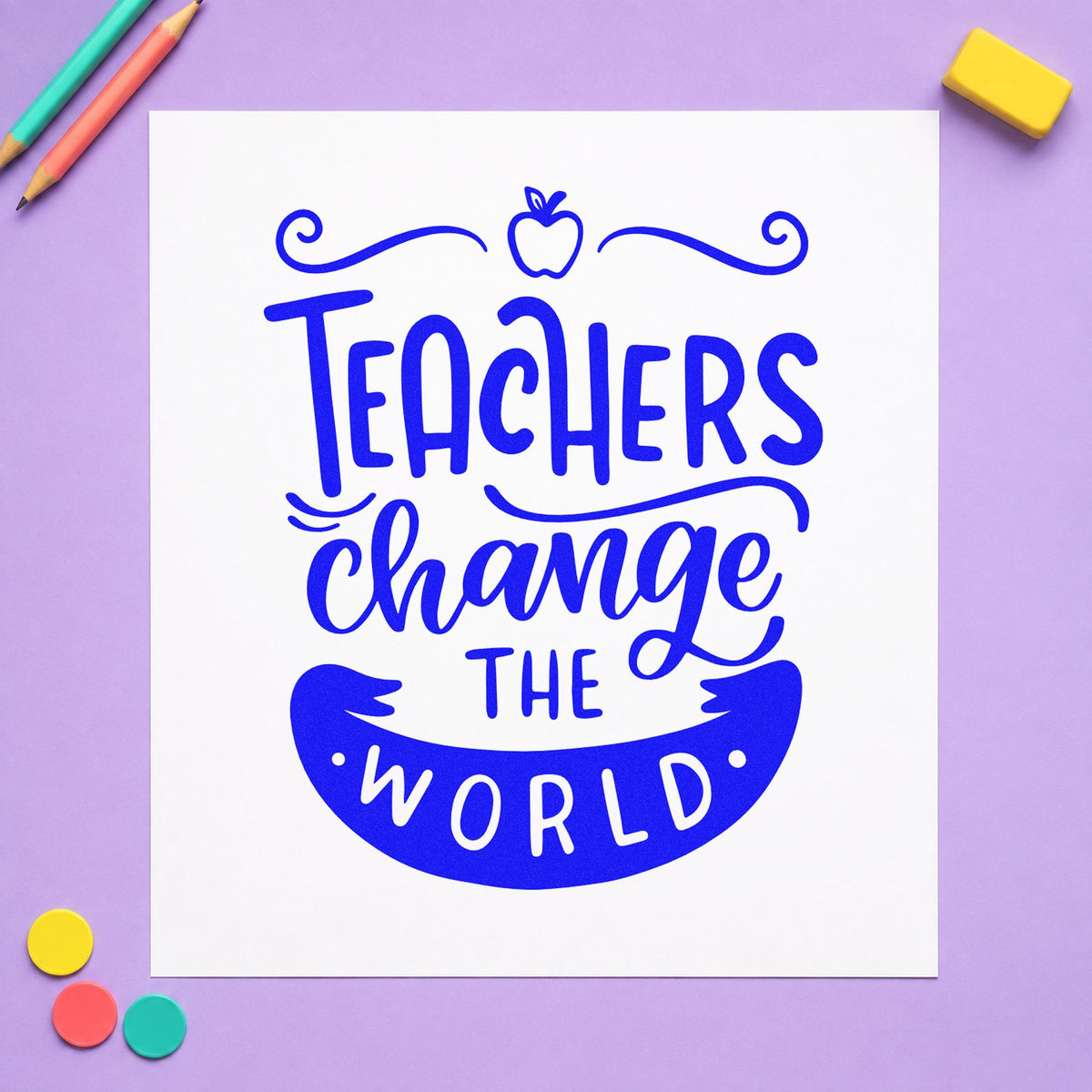 Teachers Change The World Apple Ribbon Lettering Hand Stamp – Duo in use 5