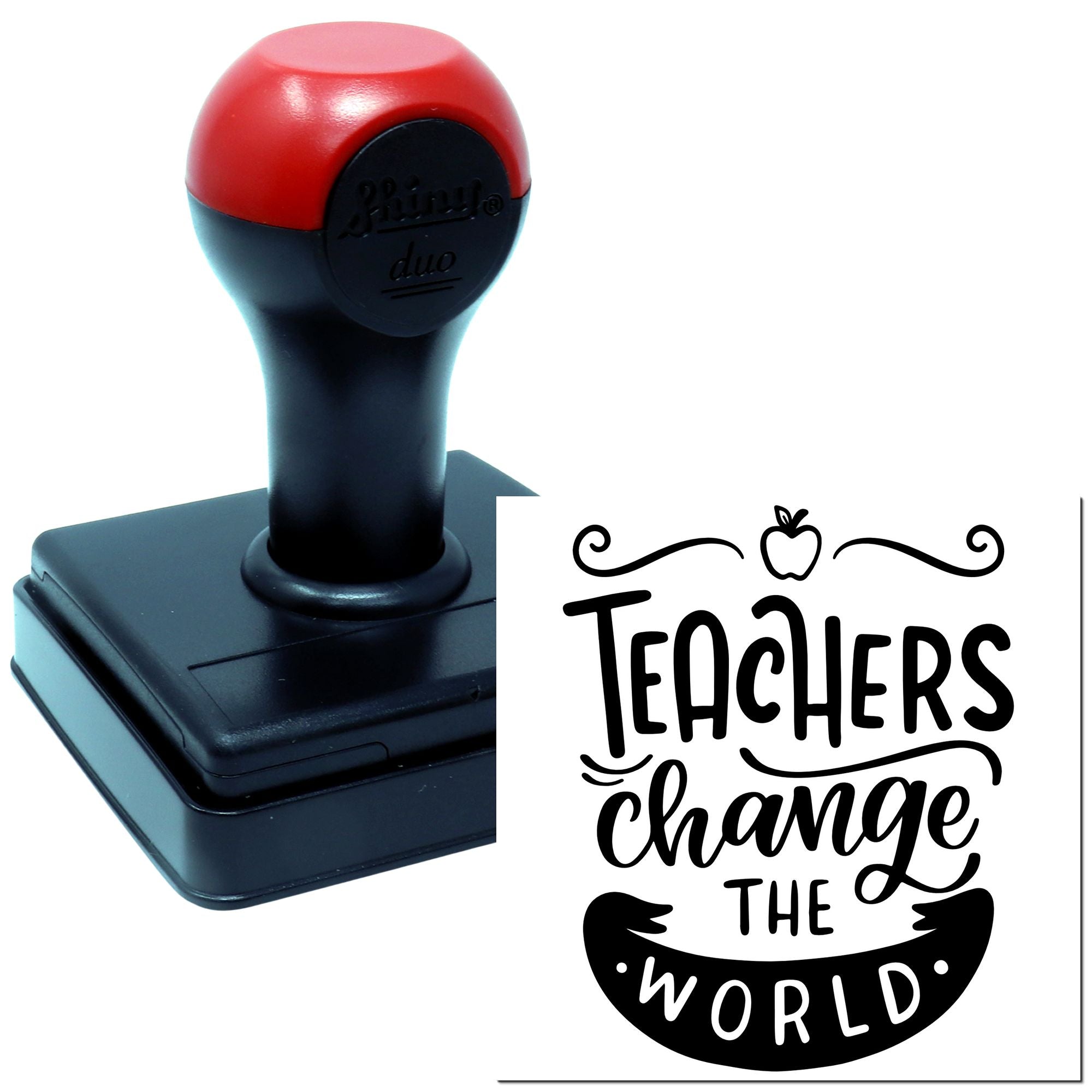 Self-inking teacher rubber stamp with Teachers Change the World design for classroom crafts and appreciation gifts