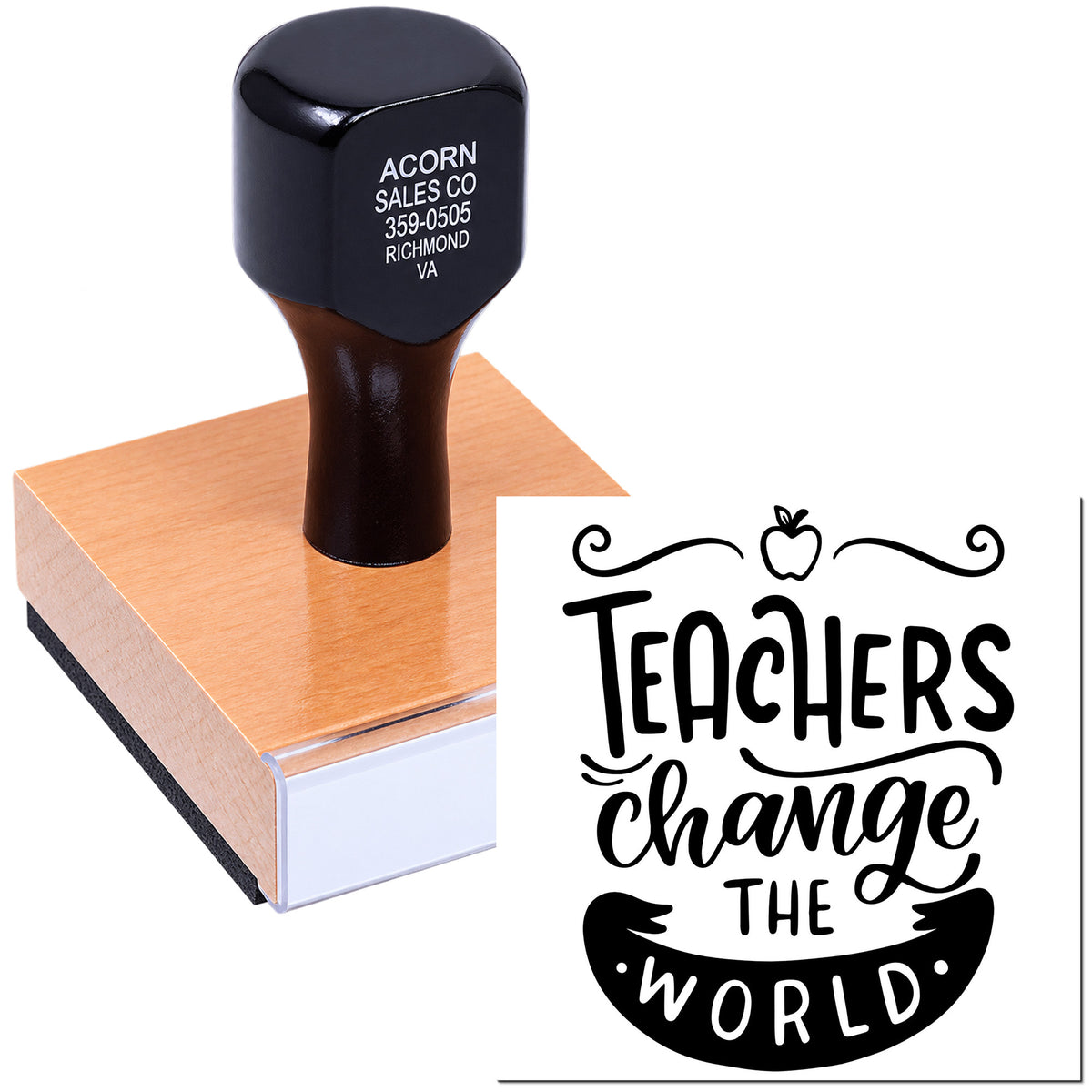 Teacher appreciation rubber stamp with Teachers Change the World design for classroom crafts, gifts, and school projects.