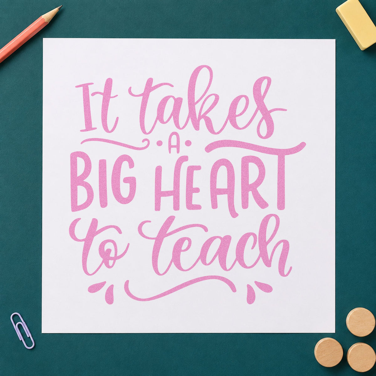 Big Heart To Teach craft stamp in purple ink on cardstock, an easy option for award dinner tags.
