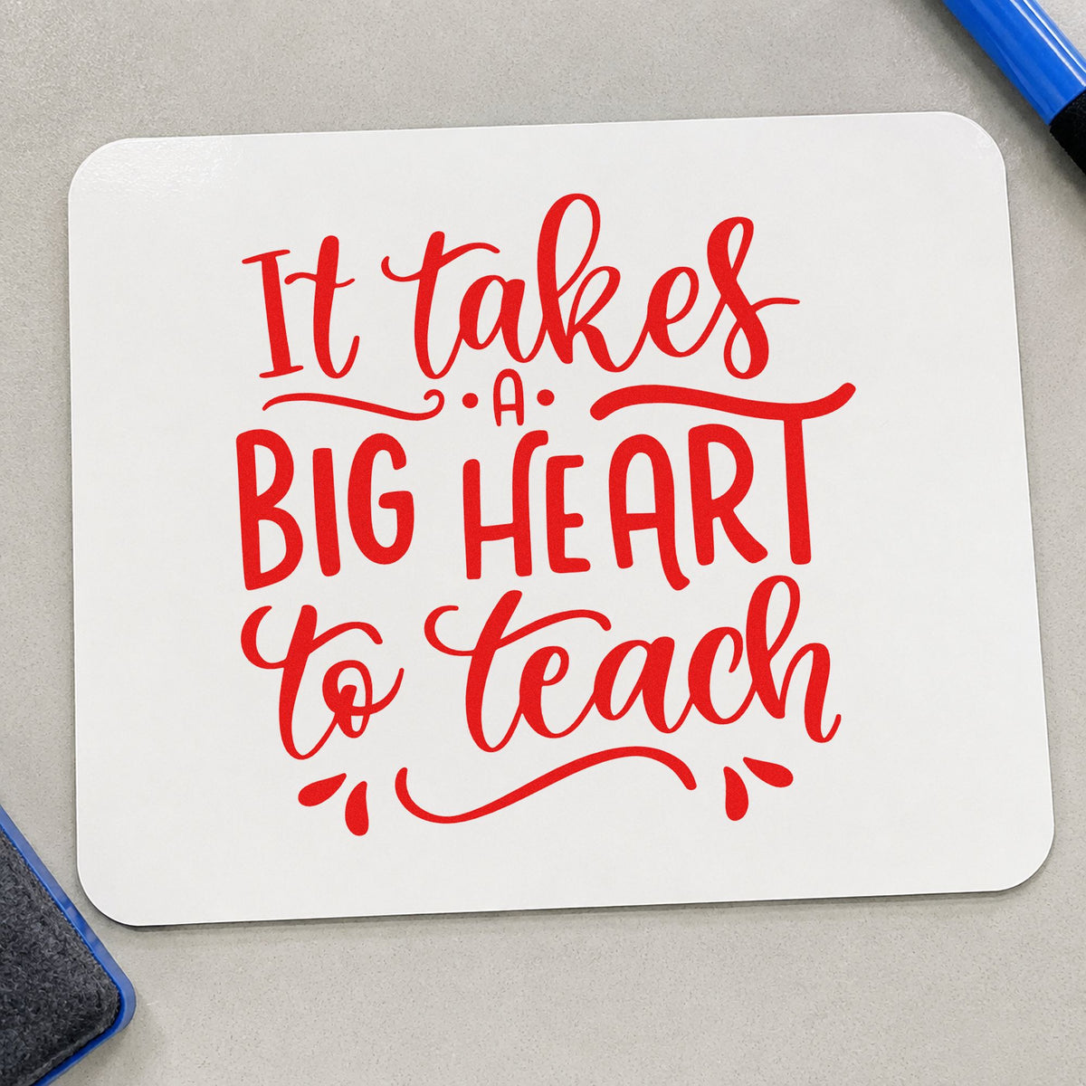 Big Heart To Teach rubber stamp shown in red ink, stamped for projects such as honour night notes.