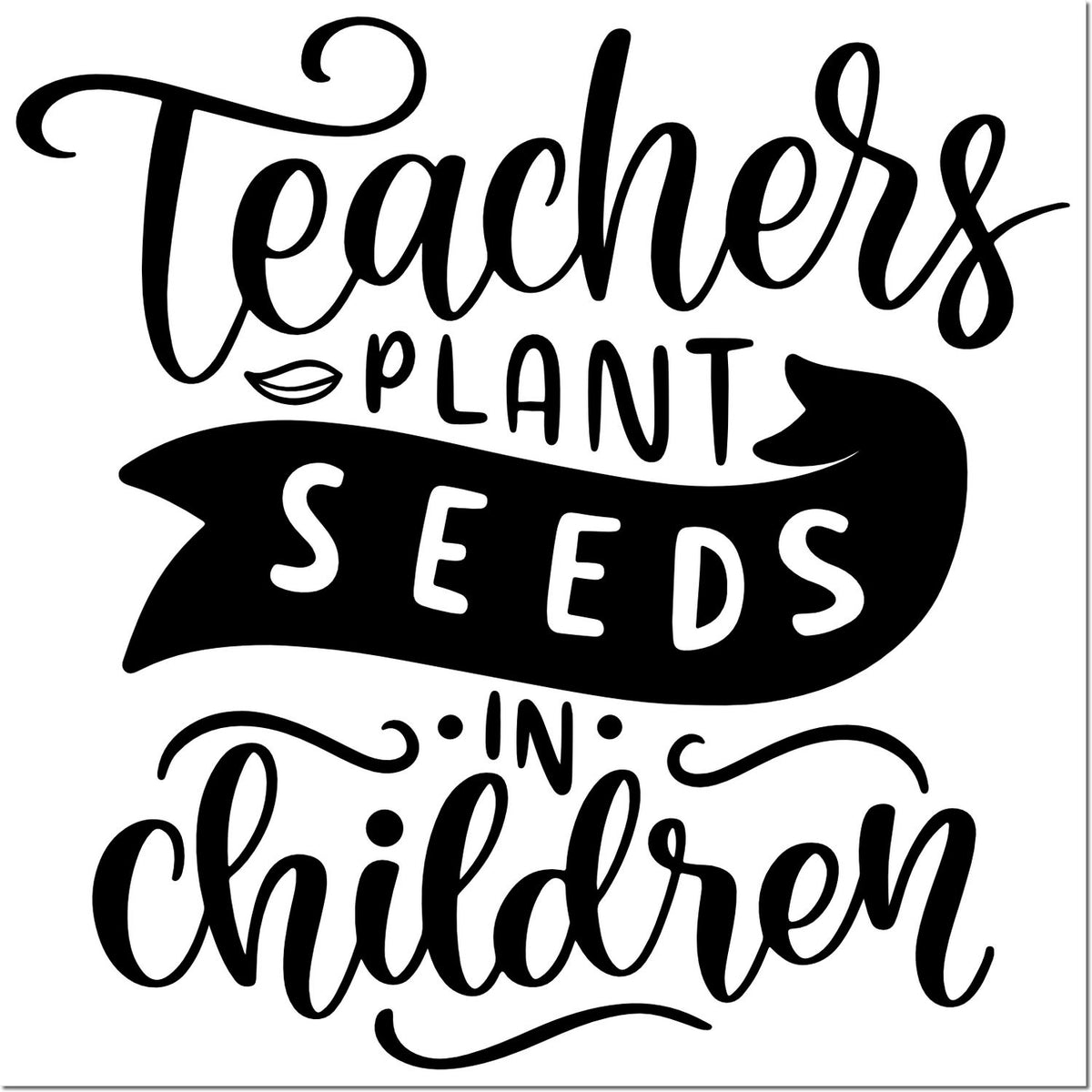 Teachers plant seeds in children rubber stamp design for educators, classroom crafts, and teacher appreciation.