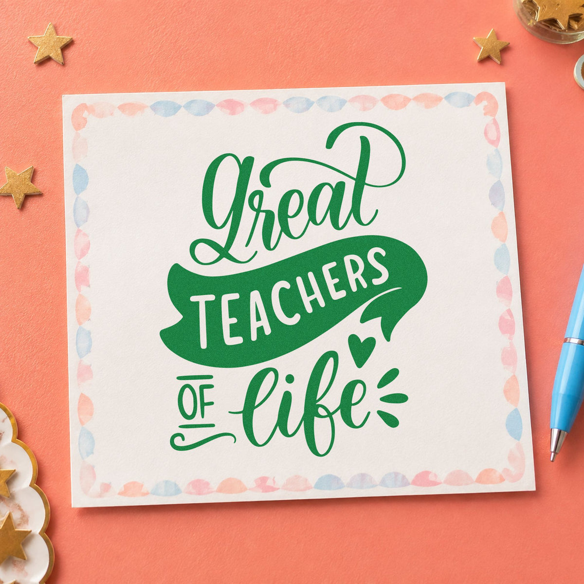 Great Teachers Of Life With Hearts Pre-Inked Stamp – Slim in use 8
