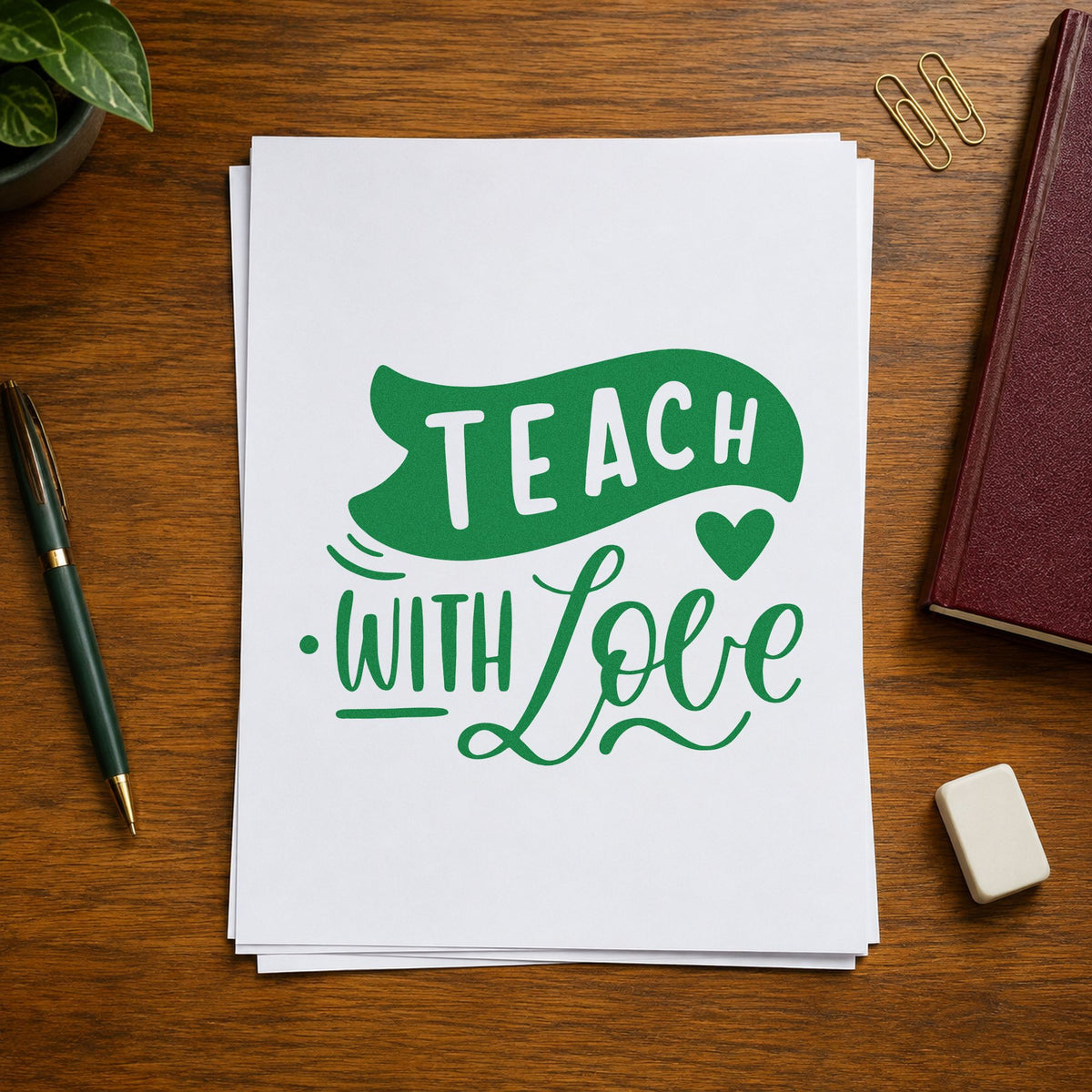 Teach With Love Banner Compact Pre-Inked Stamp – Slim in use 8