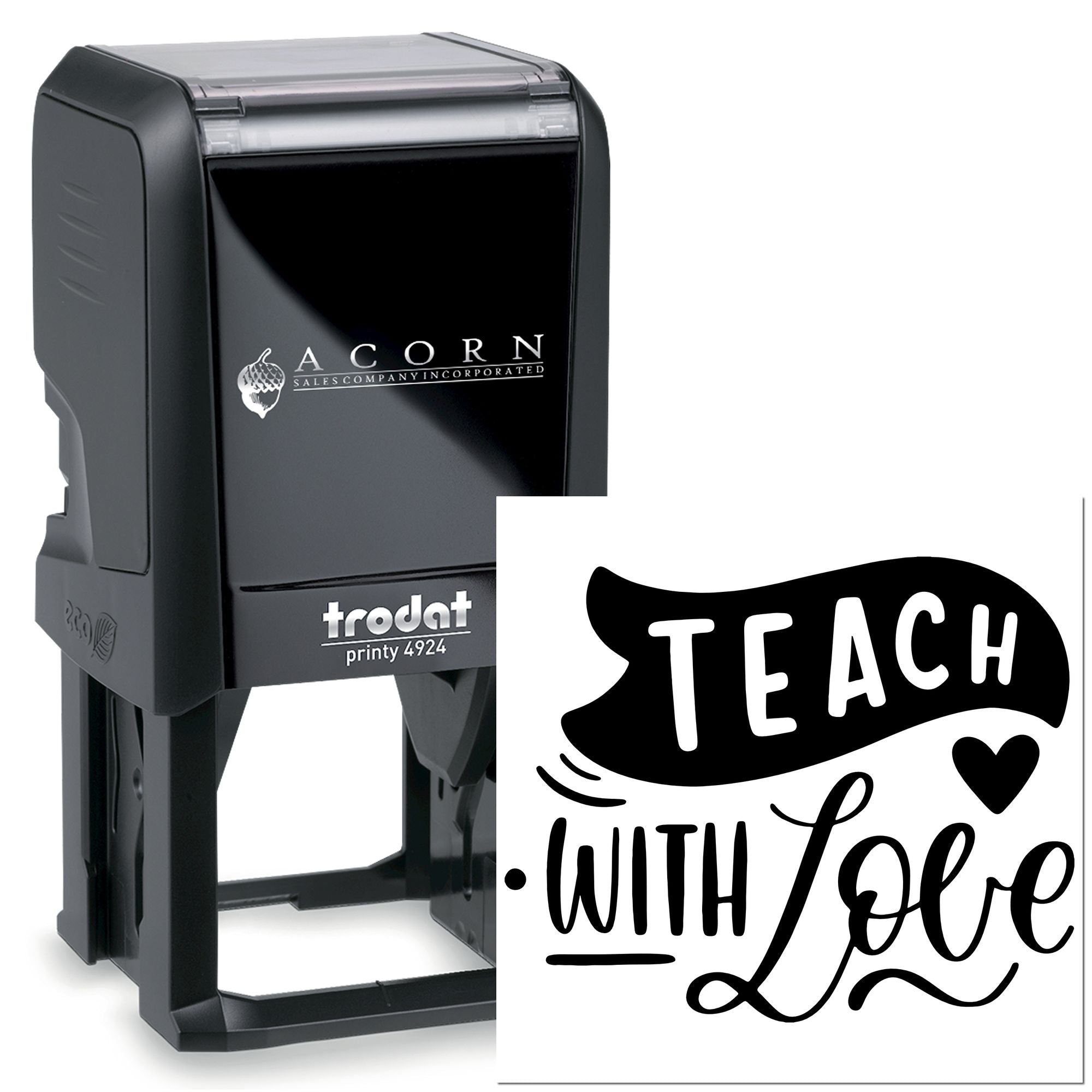 Self-inking Trodat Printy 4924 rubber stamp with Teach with Love design for teachers and classroom use