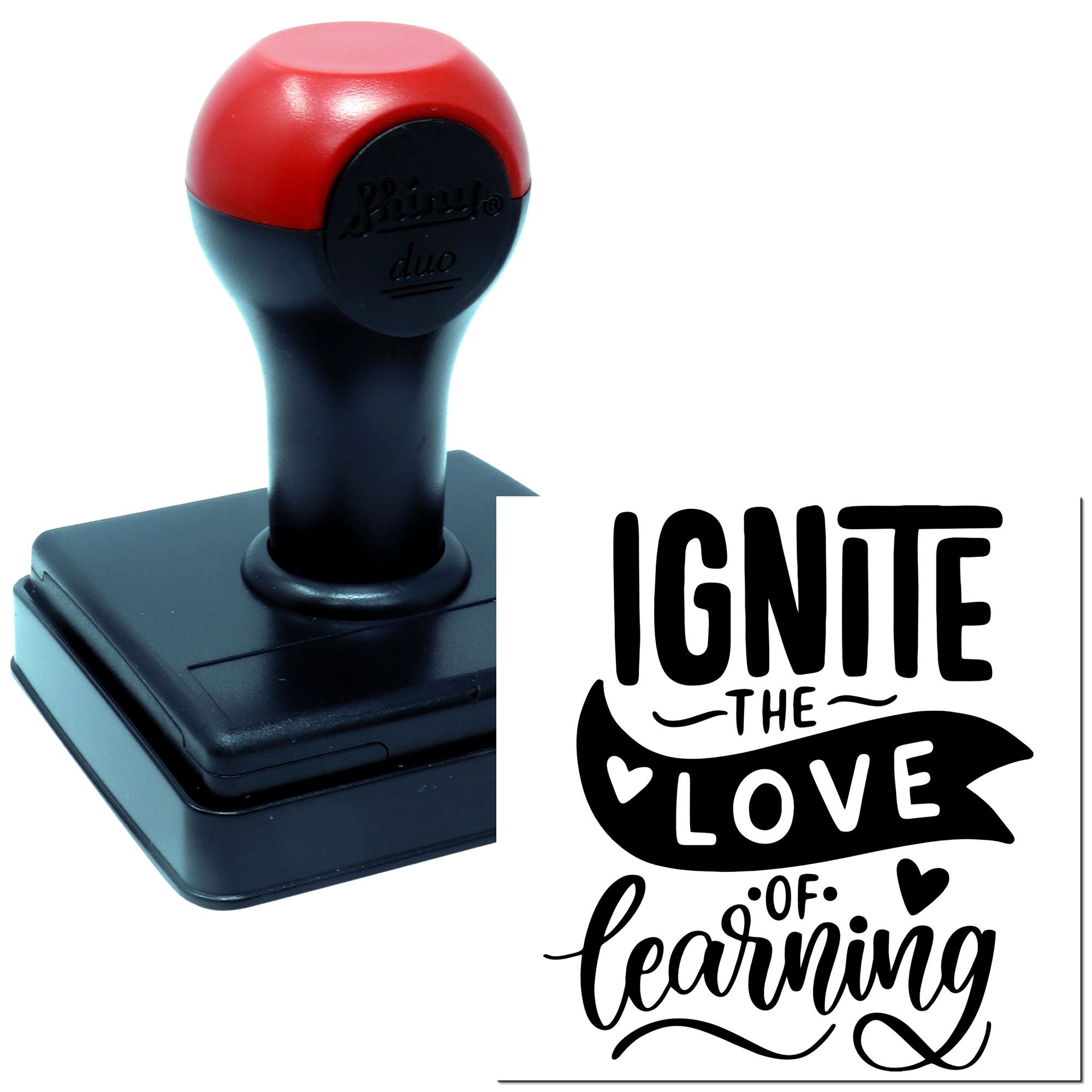 Self-inking rubber stamp with Ignite the Love of Learning design for classroom motivation and teacher rewards.