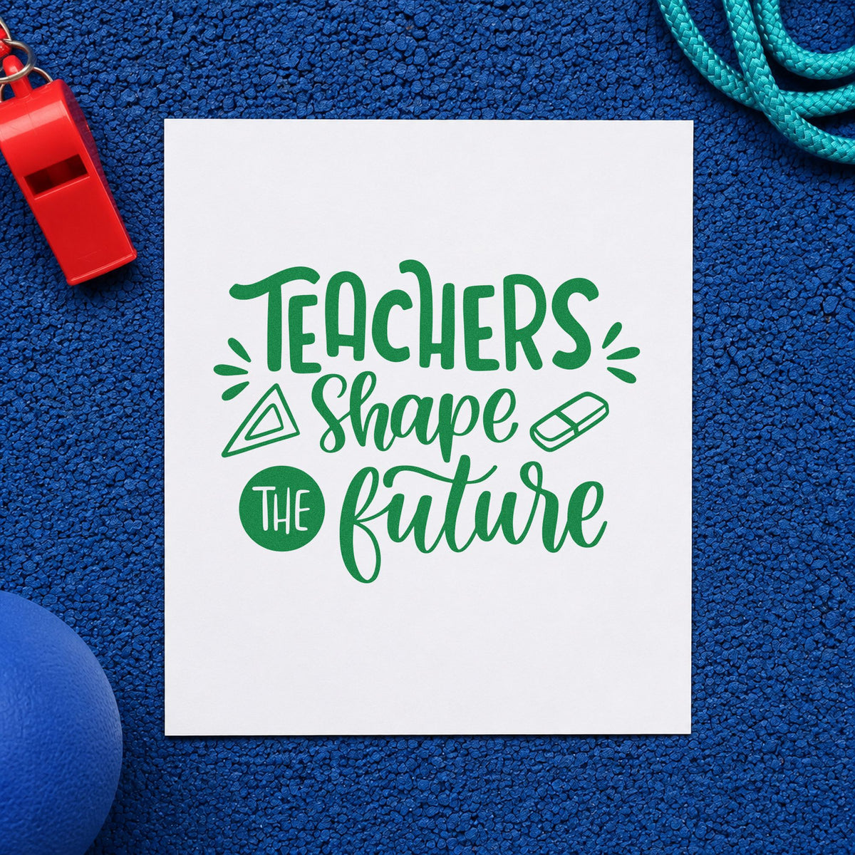 Teachers Shape The Future Rubber Stamp – Wood Handle in use 3