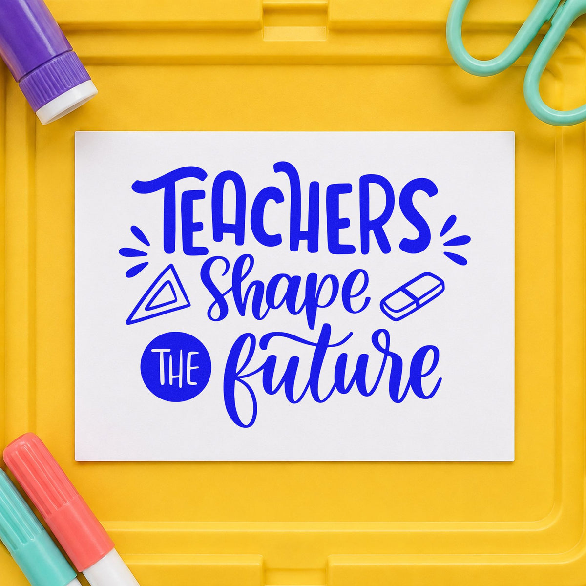 Teachers Shape The Future Rubber Stamp – Wood Handle in use 6