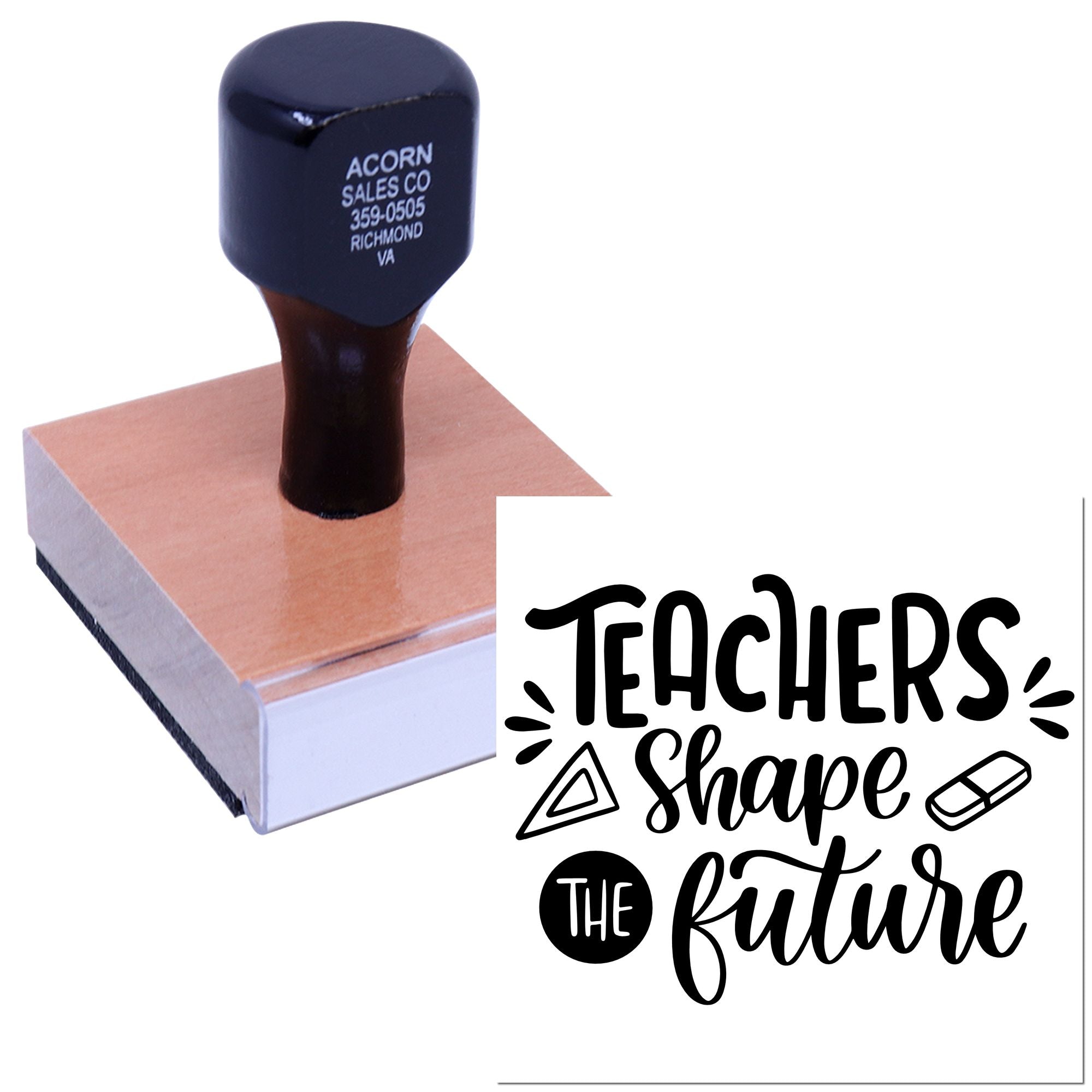 Teacher rubber stamp with Teachers Shape the Future design for classroom awards, education projects, and teacher appreciation.