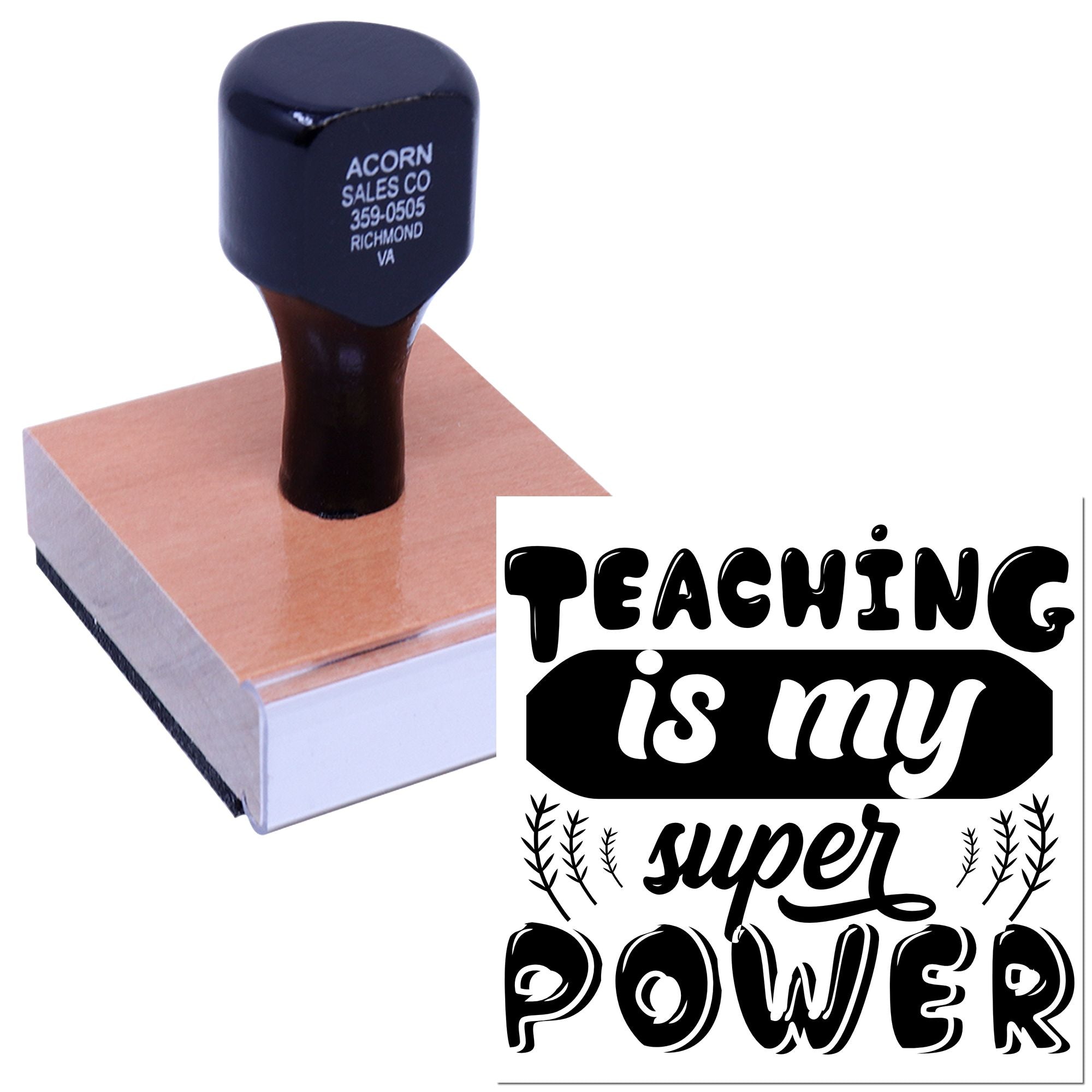 Custom teacher rubber stamp with Teaching is my super power design for classroom incentives and educator gifts.