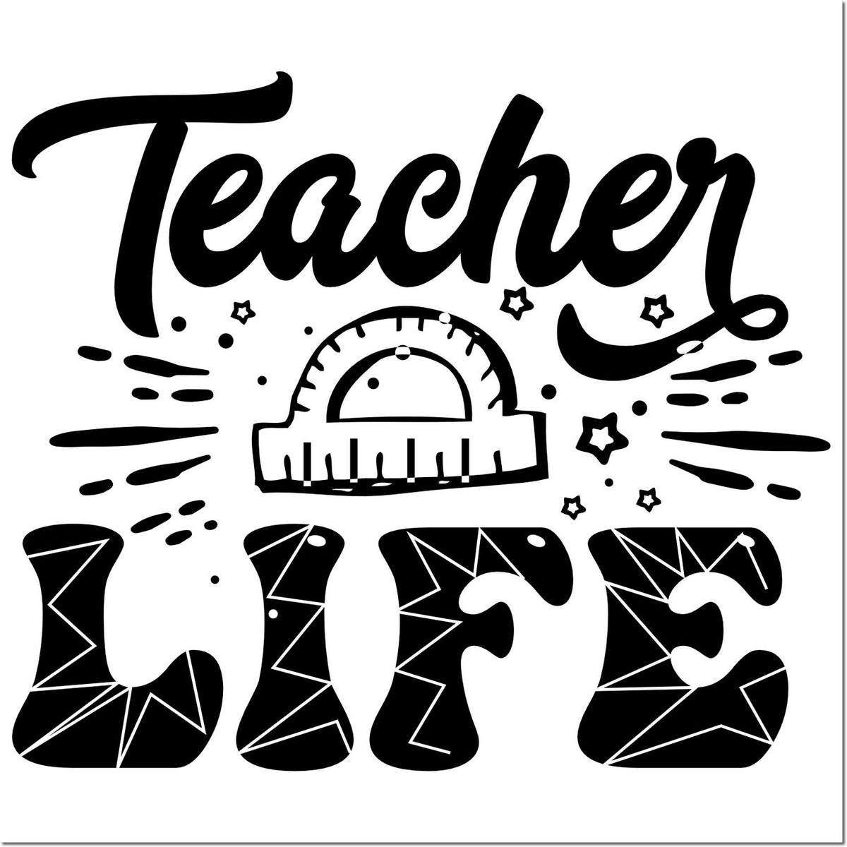 Teacher Life rubber stamp design with school icon, perfect for classroom crafts, teacher gifts, and teacher appreciation projects.