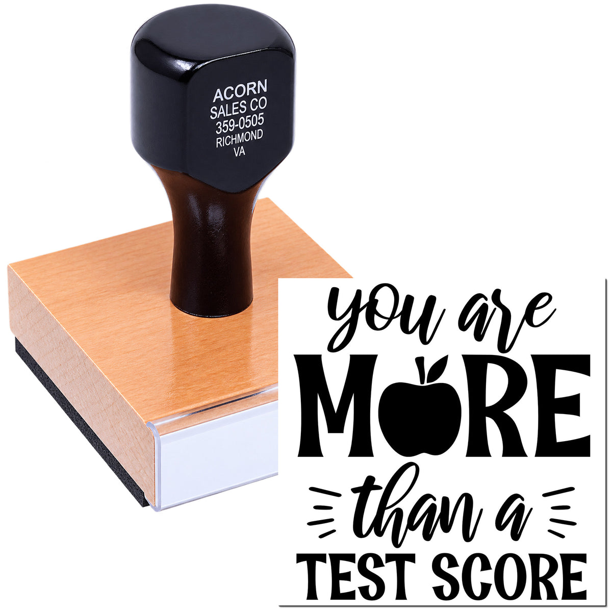 Personalized teacher rubber stamp with You Are More Than a Test Score design for classroom encouragement.