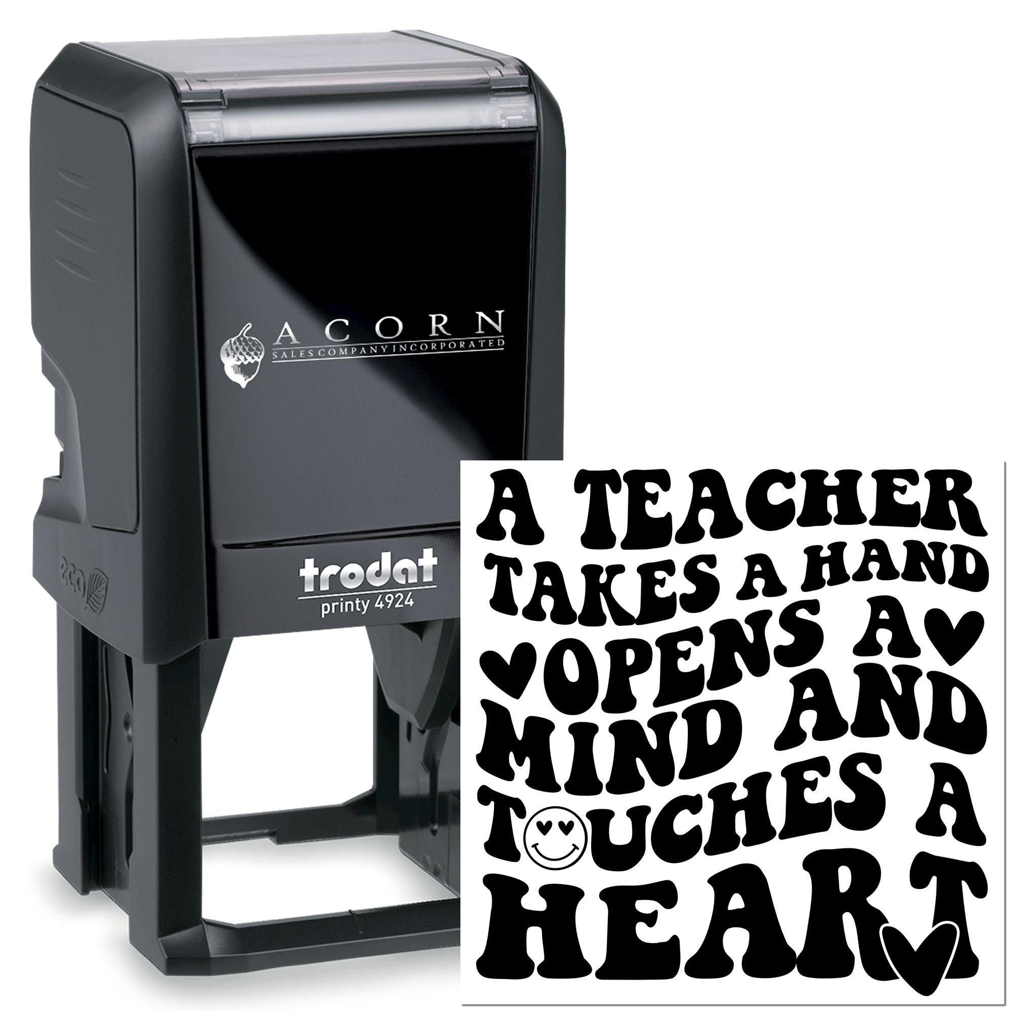 Self-inking teacher rubber stamp with A teacher takes a hand... quote, Trodat Printy 4924 classroom stamp