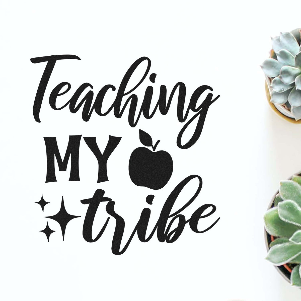 Teaching My Tribe rubber stamp design with apple icon and sparkles for teacher appreciation crafts