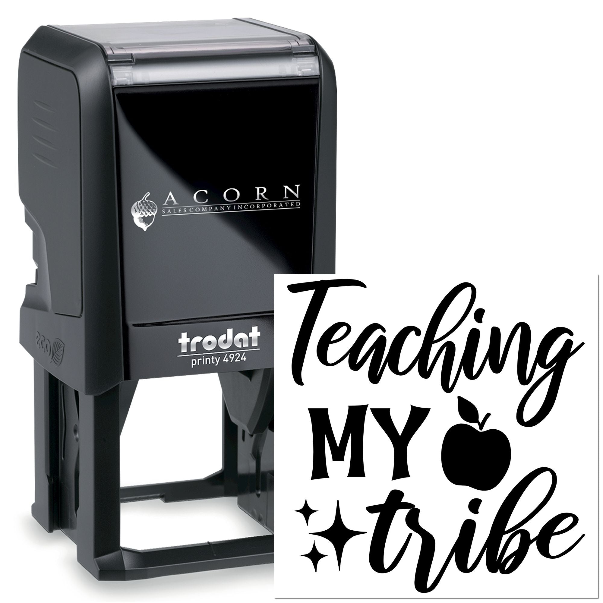 Custom self-inking rubber stamp with Teaching My Tribe design, ideal for teachers, classroom grading, and branding.