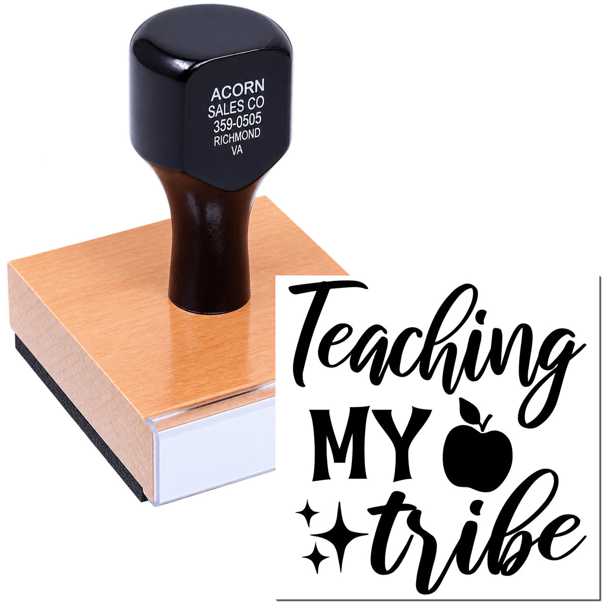 Custom teacher rubber stamp with Teaching My Tribe design for classroom use and personalized educator projects.