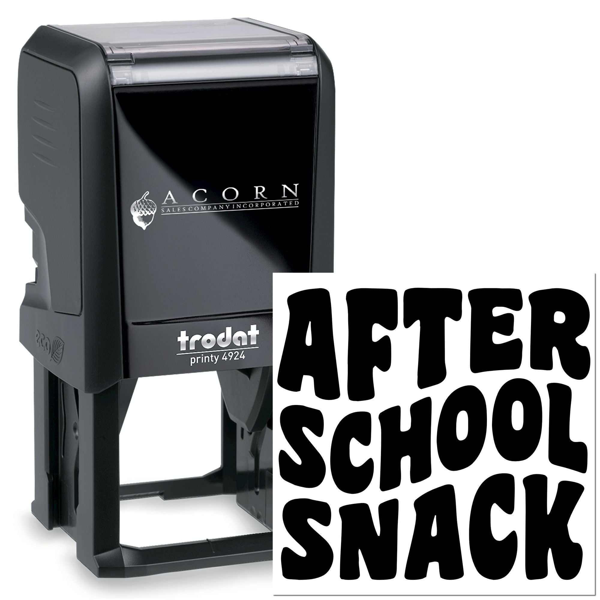 After School Snack self-inking rubber stamp, ideal for labeling school snack bags and treats.