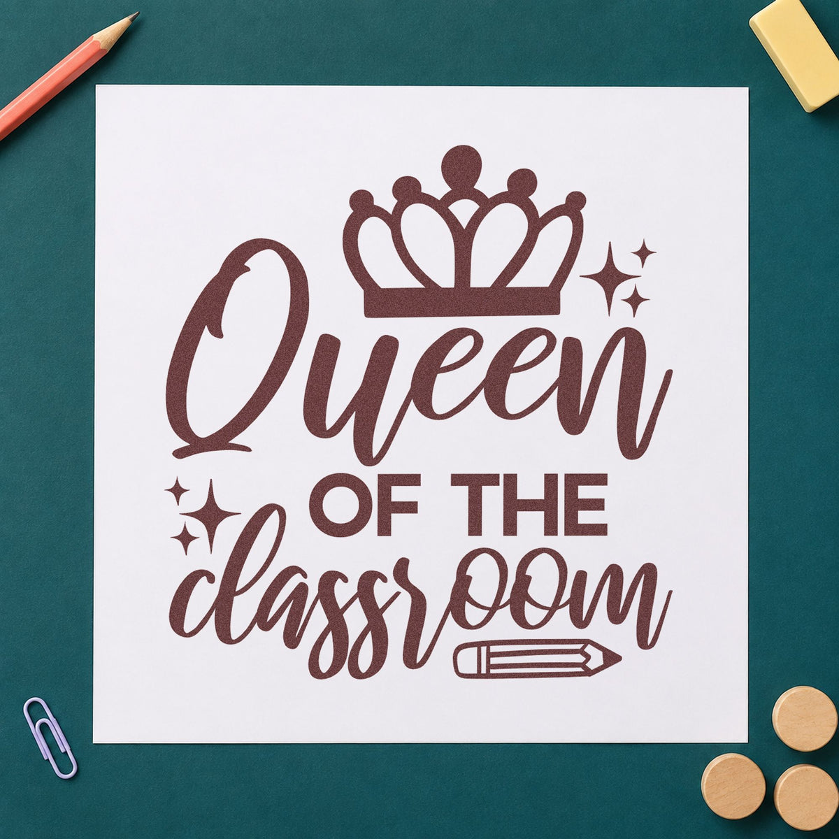 Queen Of The Classroom Crown Pre-Inked Stamp – Slim in use 4