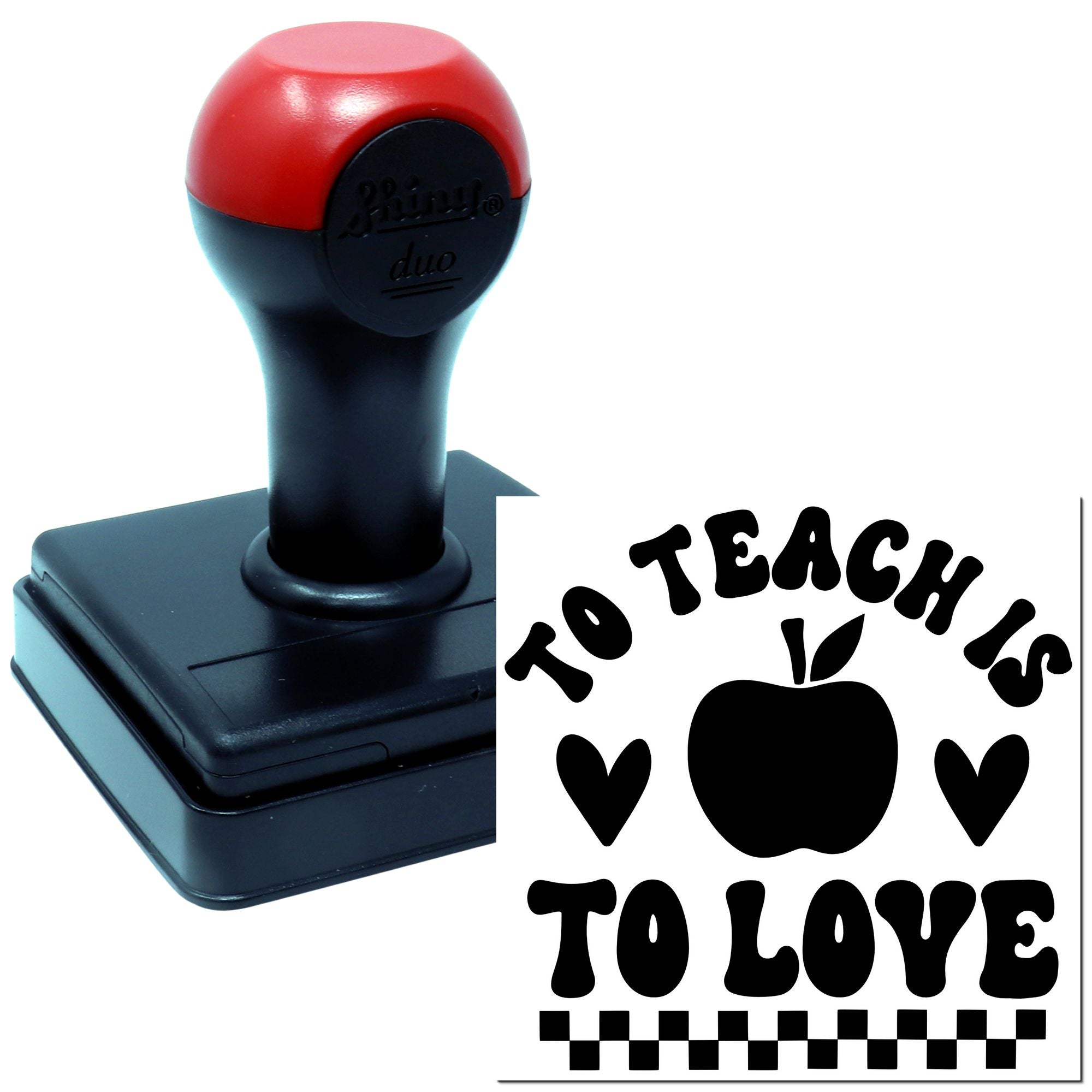 Self-inking teacher rubber stamp with To Teach Is to Love apple and hearts design for classroom use and gifts
