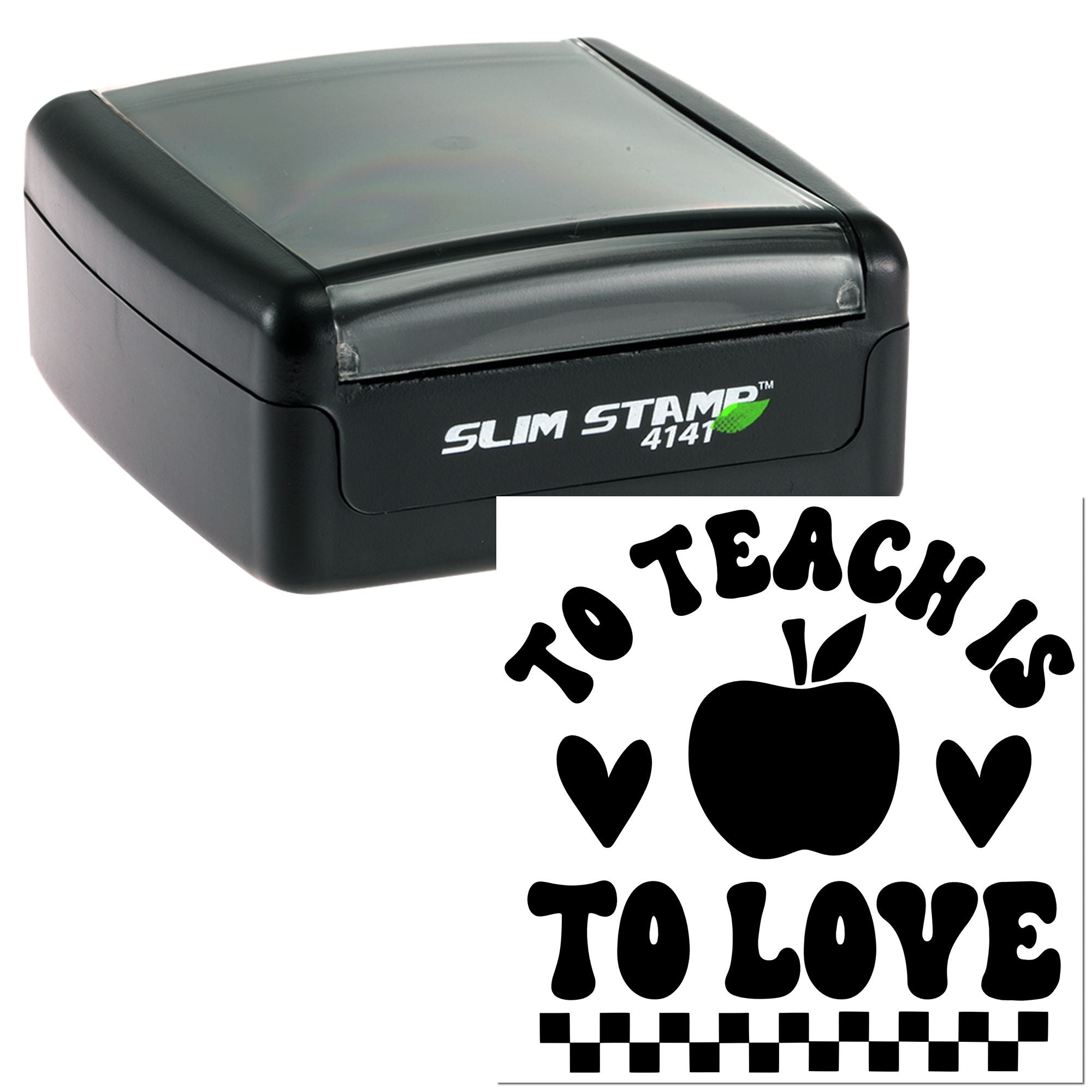 Teacher self-inking rubber stamp with To Teach Is To Love apple and hearts design for classroom rewards and teacher gifts