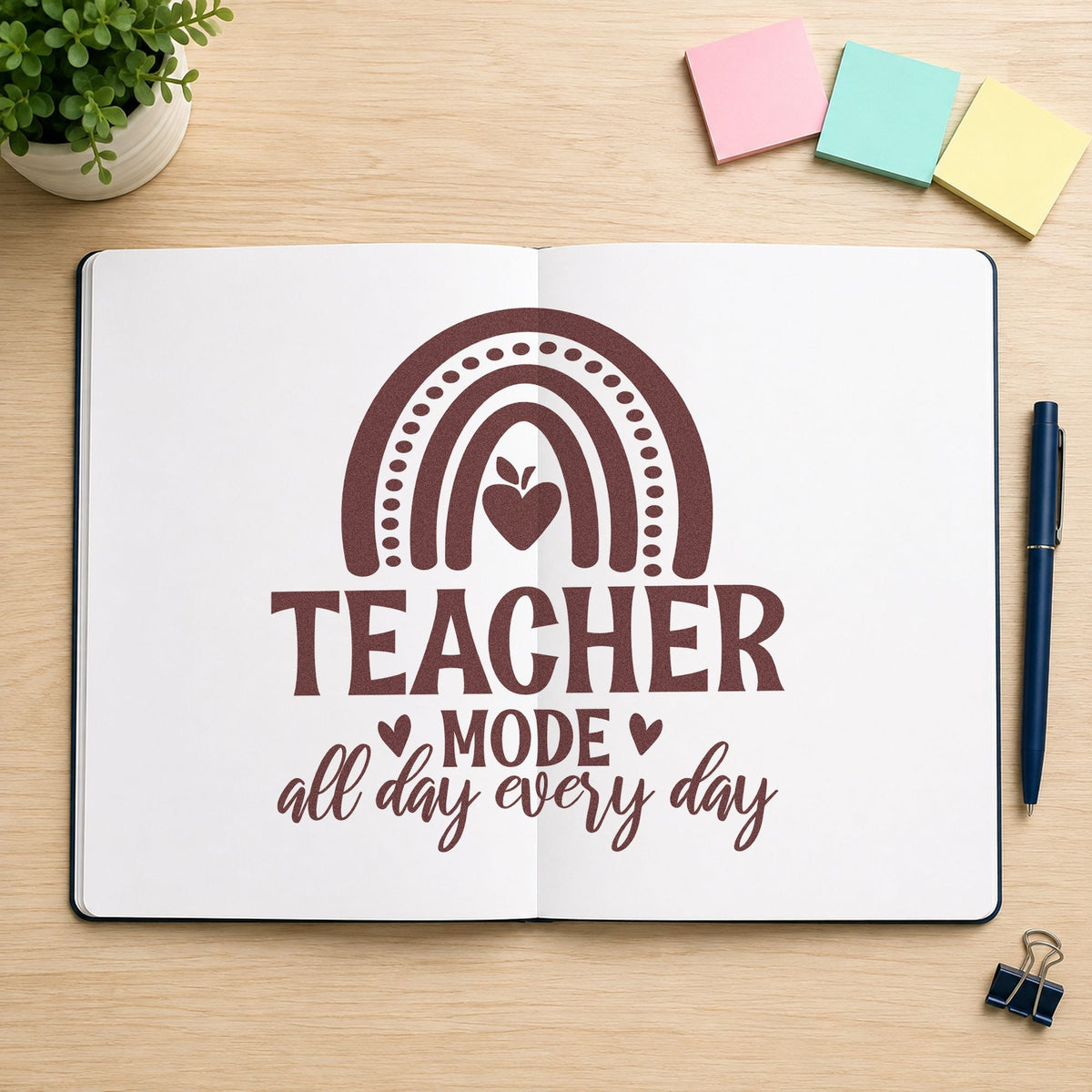 Teacher Mode Rainbow Apple Slim Pre-Inked Stamp in use 4