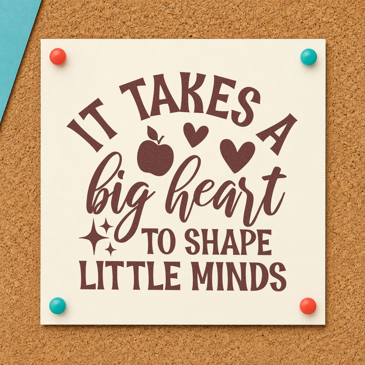 Big Heart Shape Little Minds rubber stamp printed in brown ink, ready for bottle shelf labels and similar paper crafts.