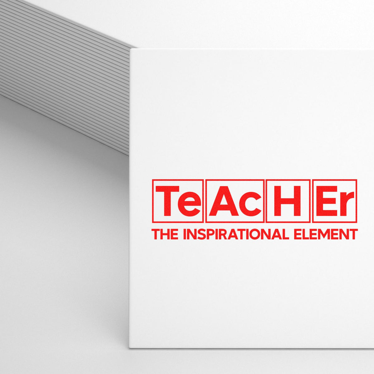 Teacher rubber stamp design on white stationery, ideal for classroom supplies, custom stamps, and educator branding.