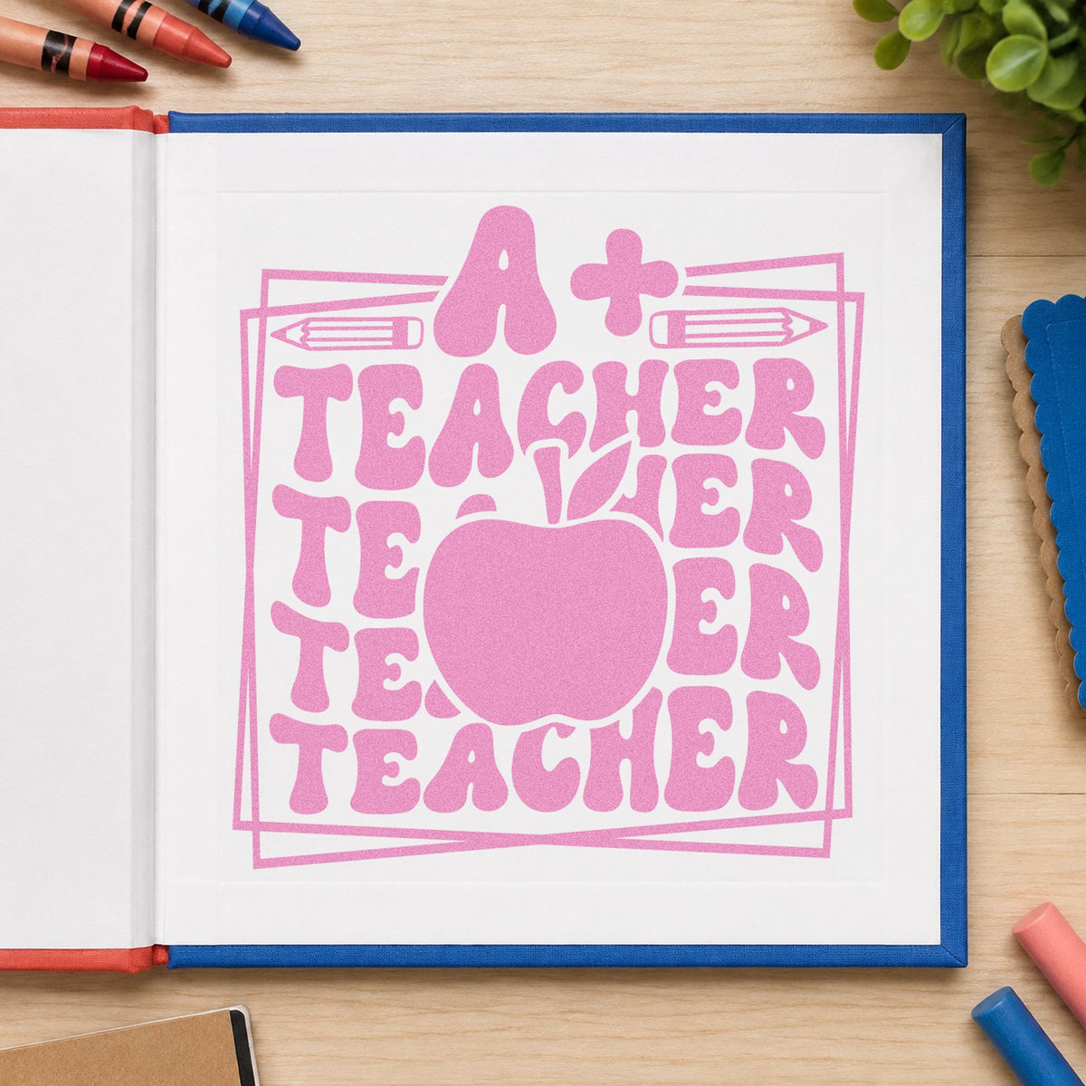 A Plus Teacher Repeated Framed Lettering Pre-Inked Stamp – Slim in use 10