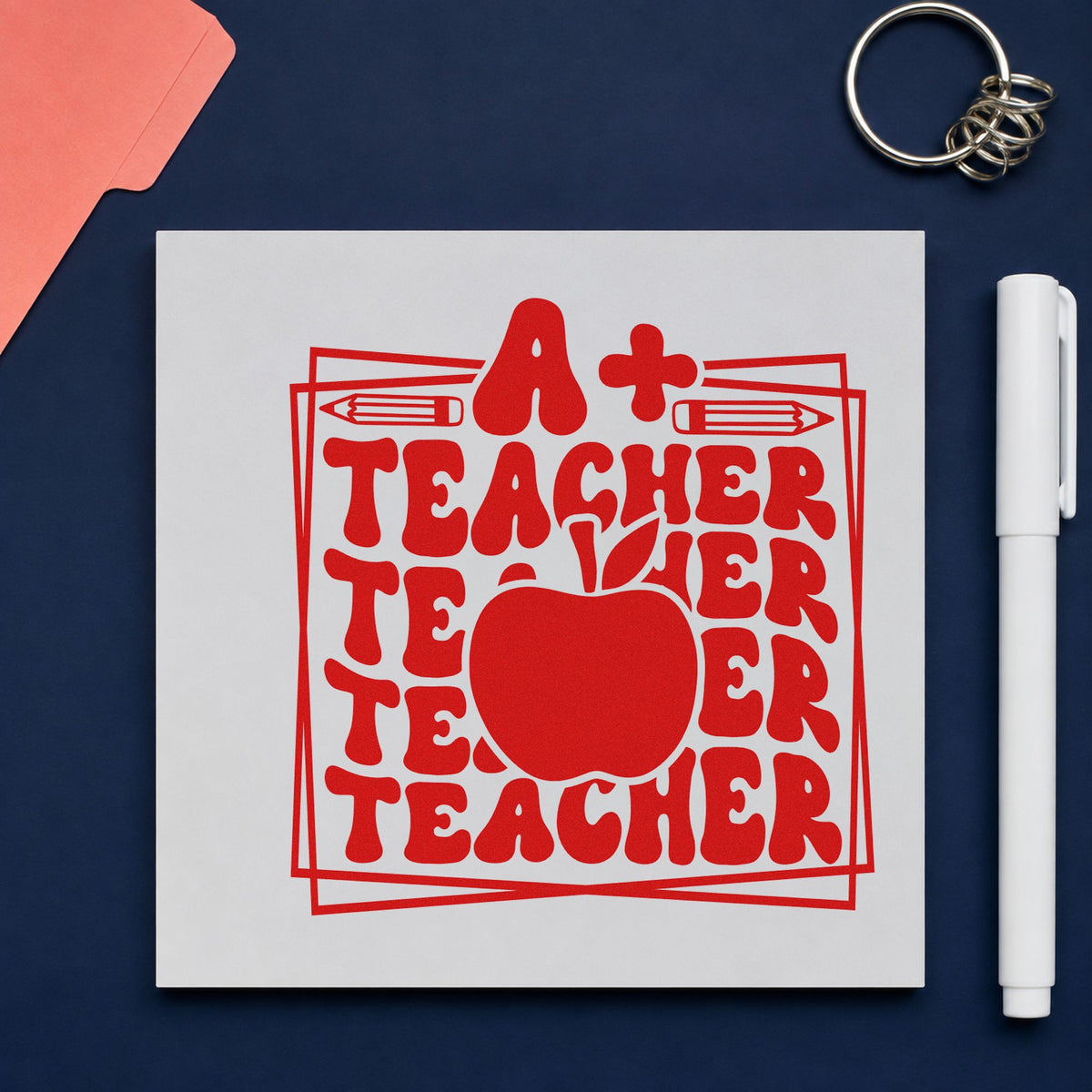 A Plus Teacher Repeated Framed Lettering Pre-Inked Stamp – Slim in use 7