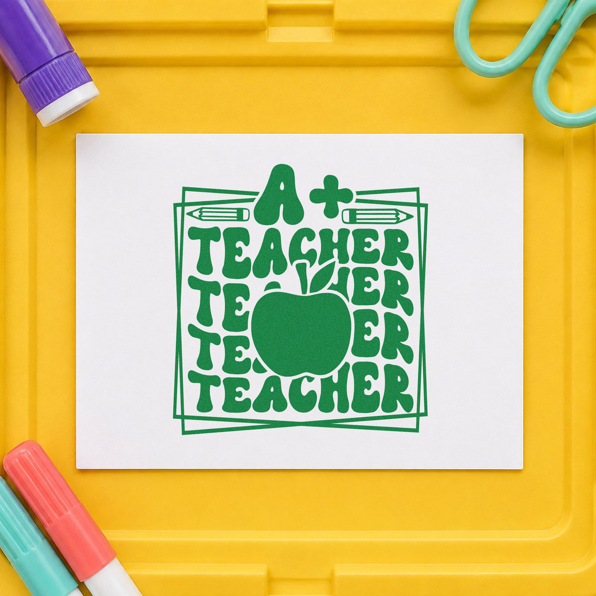A Plus Teacher Repeated Framed Lettering Pre-Inked Stamp – Slim in use 8