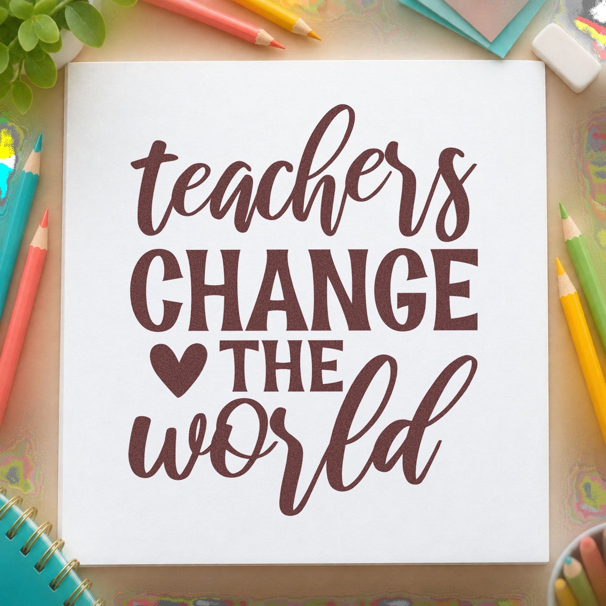 Teachers Change The World Heart Slim Pre-Inked Stamp in use 4