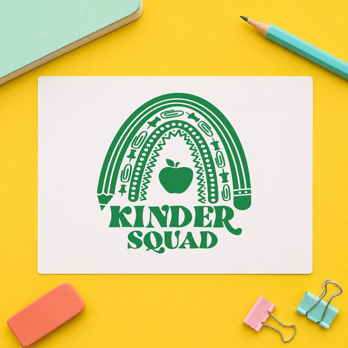 Kinder Squad Rainbow Apple Pencil PSI Pre-Inked Stamp in use 3