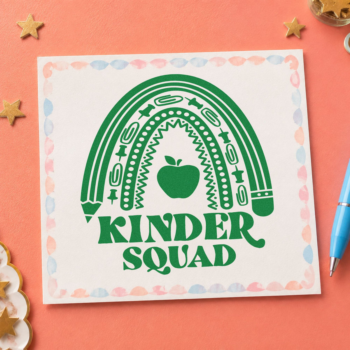 Kinder Squad Rainbow Apple Pencil PSI Pre-Inked Stamp in use 8