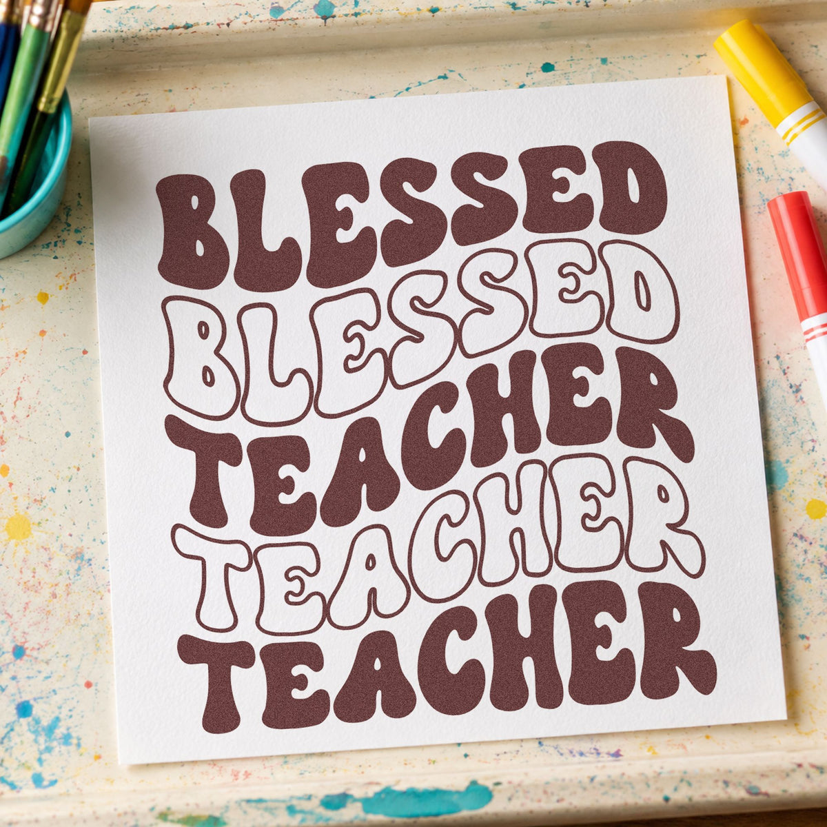Blessed Teacher Repeated Rows Outline Detail Pre-Inked Stamp – Slim in use 4