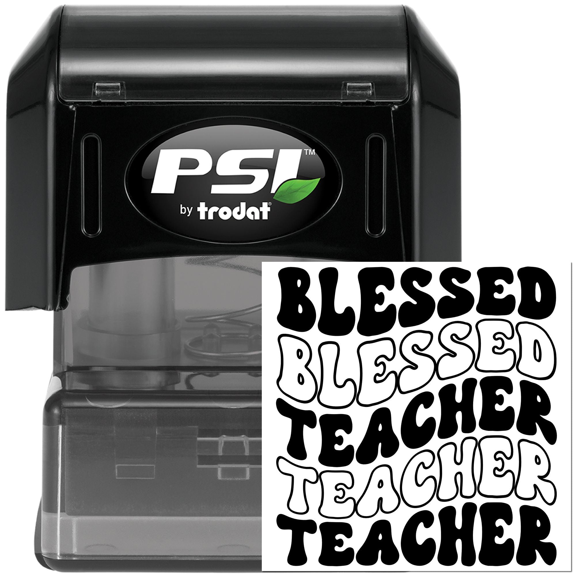 PSI by Trodat self-inking rubber stamp with Blessed Teacher design for teacher appreciation, classroom use, and grading.