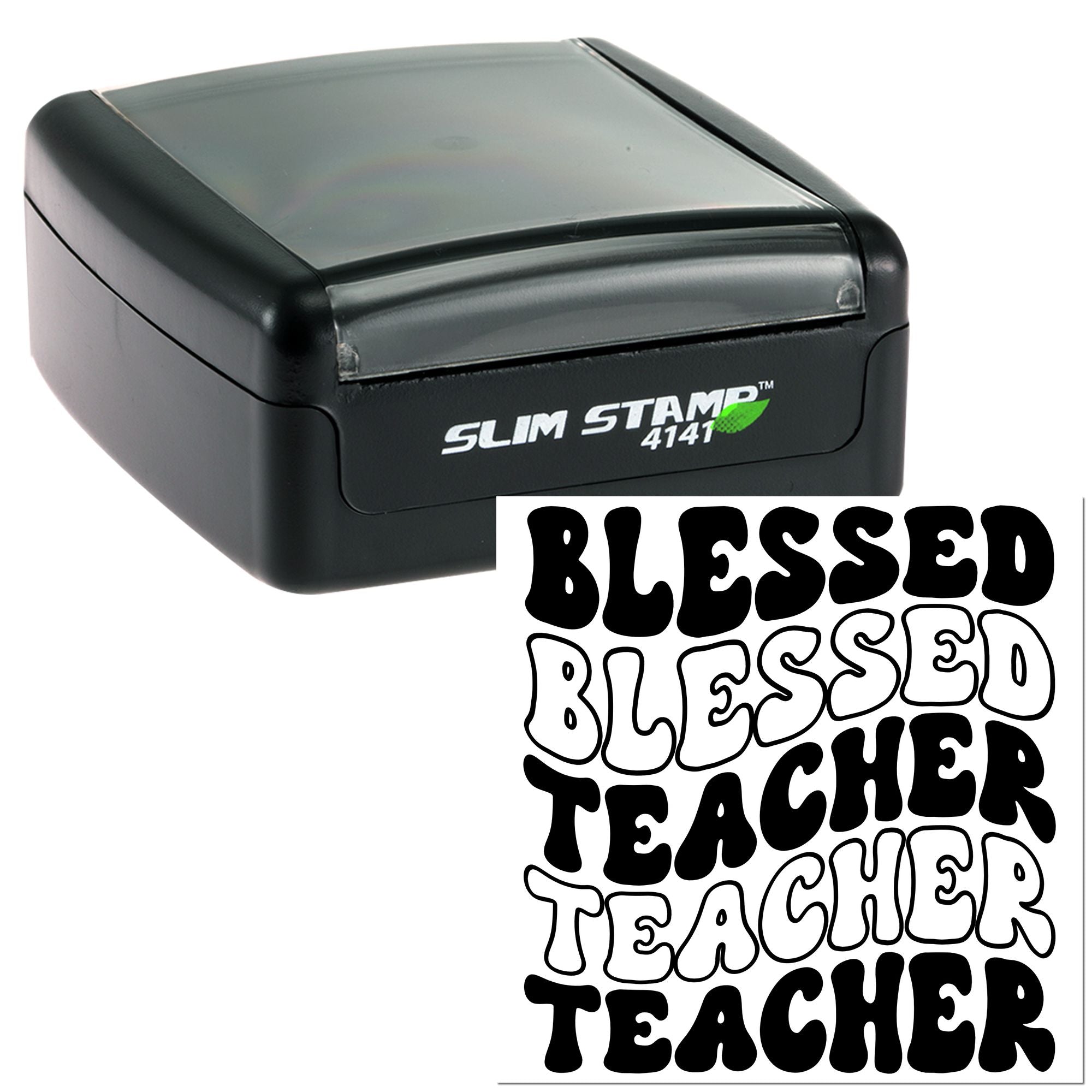 Self-inking Slim Stamp 4141 rubber stamp showing Blessed Teacher design for classroom use.