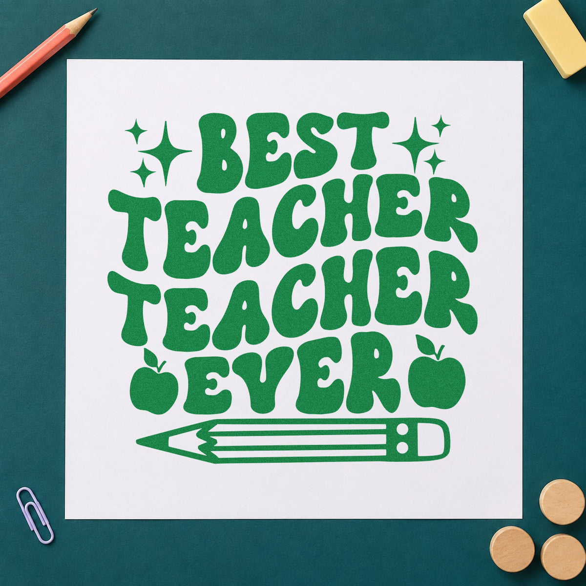 Best Teacher Teacher Ever Rubber Stamp – Duo Hand in use 3