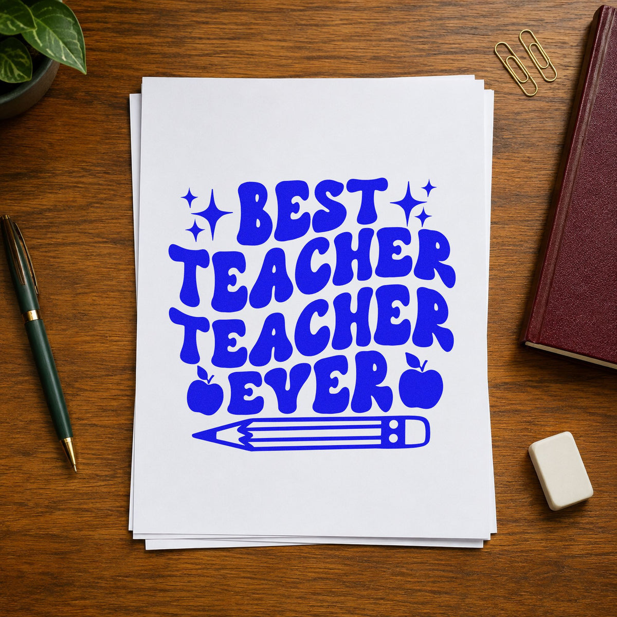 Best Teacher Teacher Ever Rubber Stamp – Duo Hand in use 5