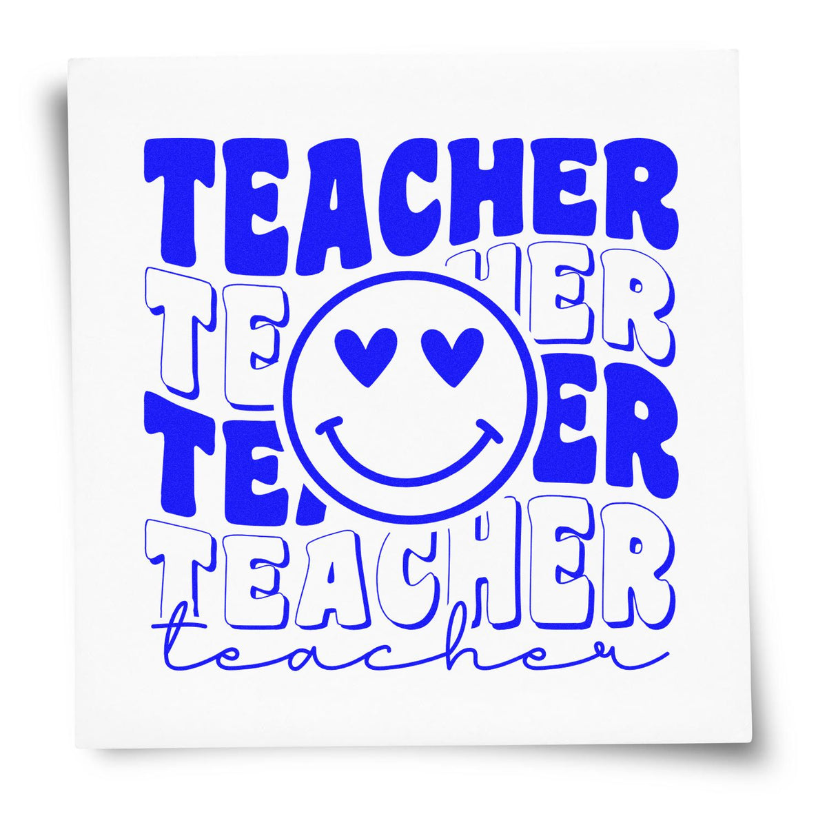 Teacher rubber stamp design with smiley heart face for classroom rewards, teacher appreciation, and back-to-school projects.