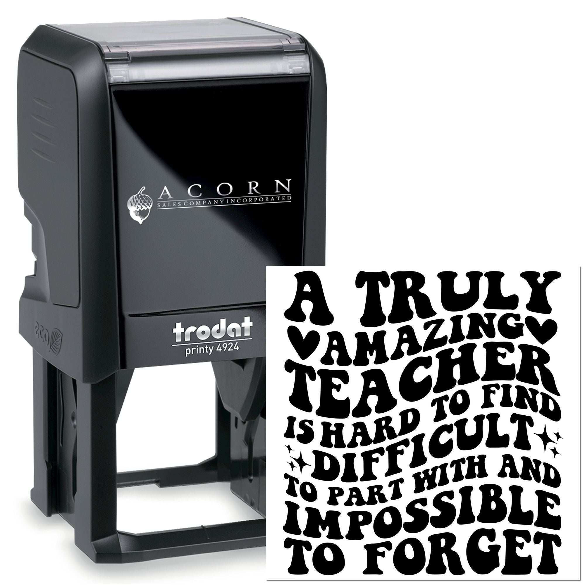 Trodat Printy 4924 self-inking teacher rubber stamp with inspirational quote for classroom notes and appreciation.