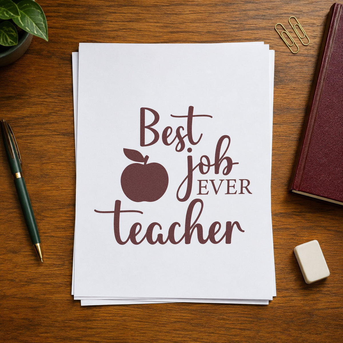 Best Job Ever Teacher Apple Pre-Inked Stamp – Slim in use 4