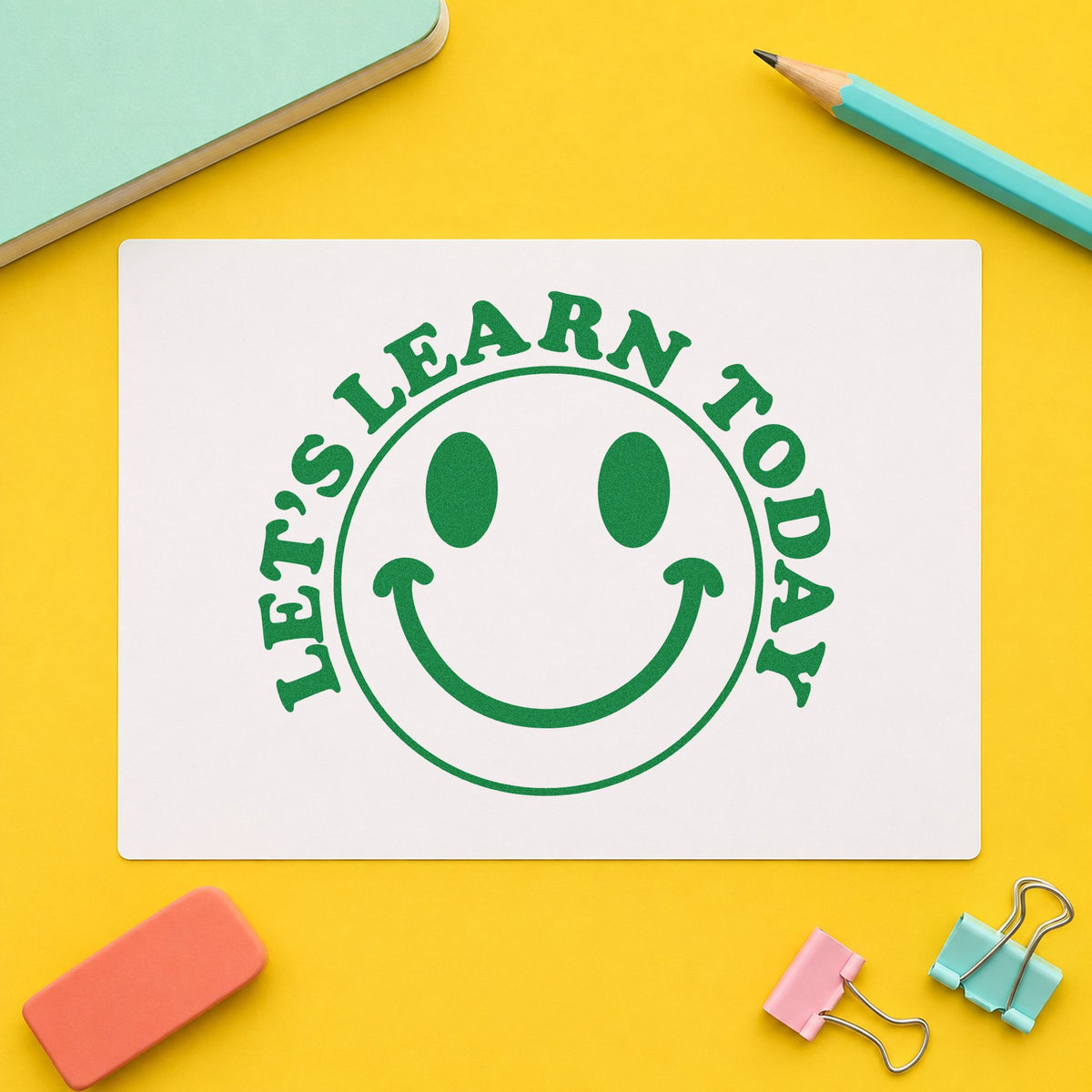 Learn Today Smiley Word Art Compact Pre-Inked Stamp – Slim in use 8